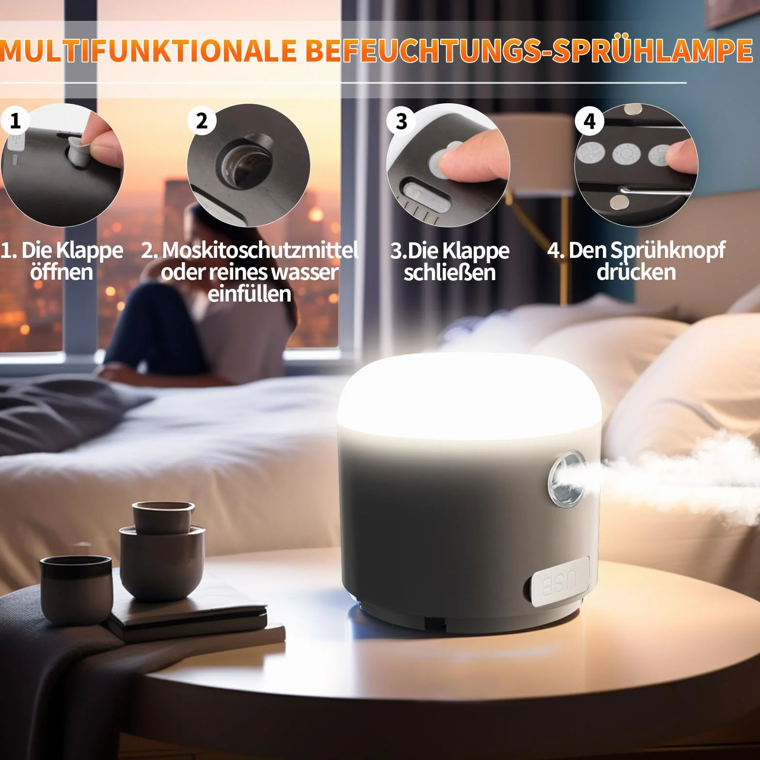 AOMEES lampa kempingowa LED, latarnia kempingowa, ładowana przez USB, z wentylatorem, sprayem, wodoszczelna IPX5, mini lampa namiotowa, magnetyczna lampa kempingowa z haczykiem na wędrówki