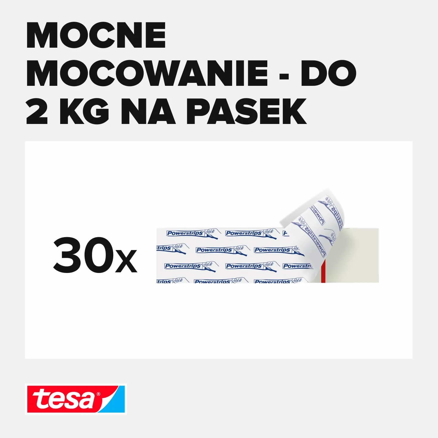 tesa Powerstrips Szerokie zdejmowane zakładki samoprzylepne do gładkich powierzchni 2,0 kg 3 opakowania po 10 sztuk