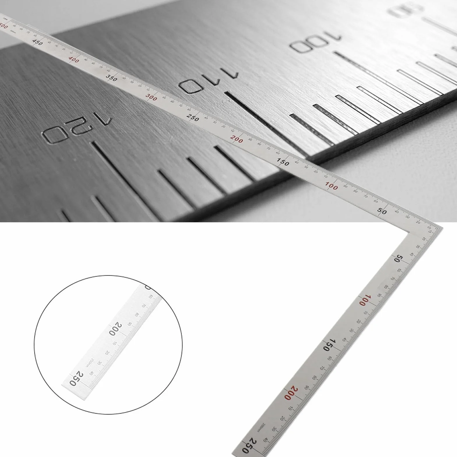 Kwadrat Stolarski Stal Nierdzewna 500x250mm Linijka Kątowa 90 Stopni Profesjonalne Narzędzie Pomiarowe