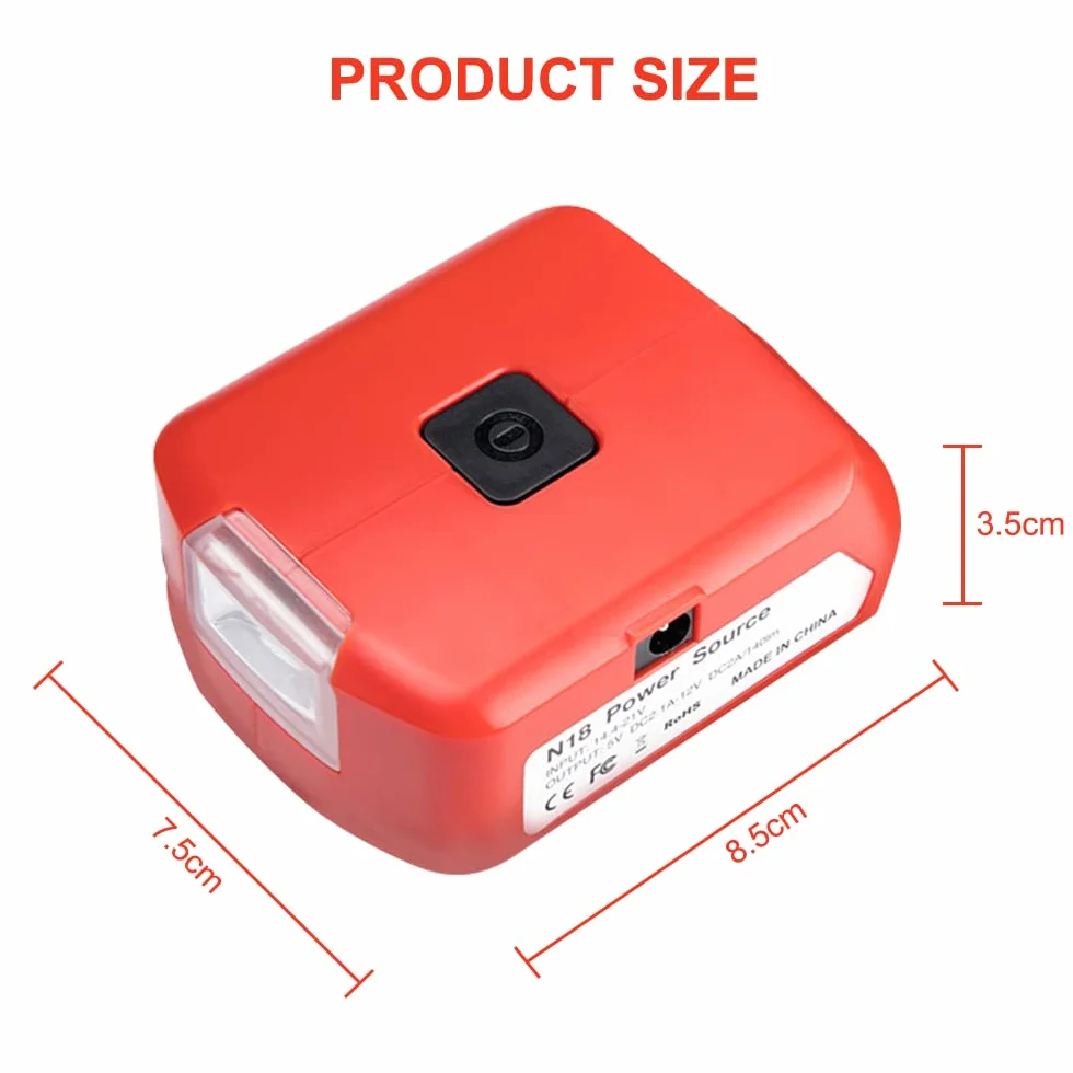 Adapter USB do akumulatora 18 V, lampa LED robocza z portem DC 12 V 2 A i podwójnym USB, zasilacz kompatybilny z 18 V