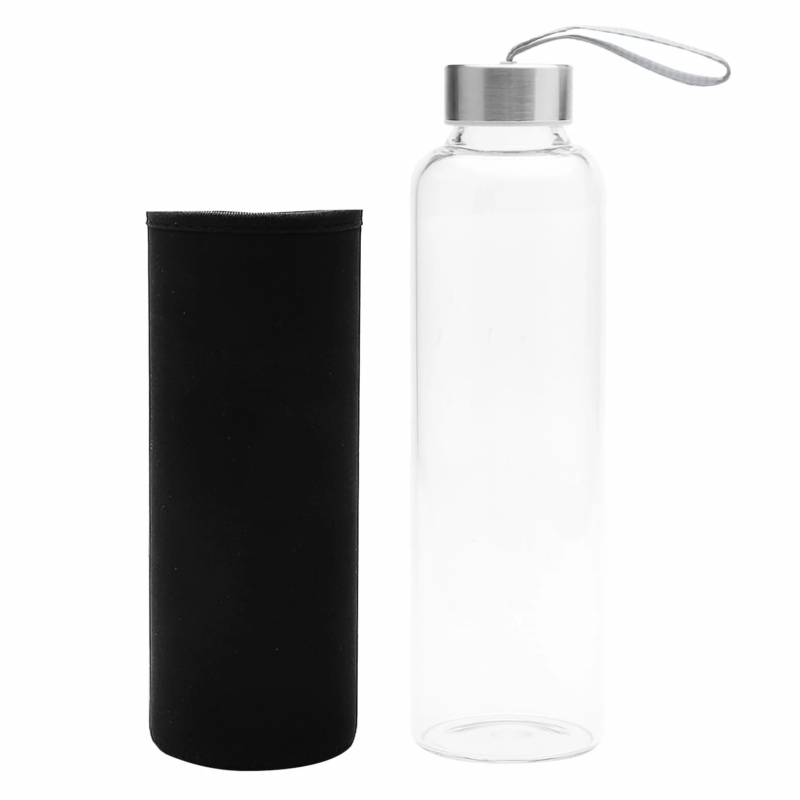 DAWRIS Butelka na wodę 550 ml, szkło neoprenowe, szkło borokrzemowe, szczelna, izolowana, idealna na kemping, wędrówki, podróże, jogę, kuchnię, dom, biuro i szkołę
