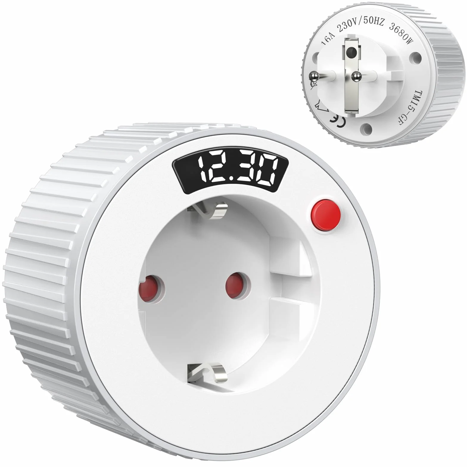 Programator czasowy gniazdko z timerem, 1 min do 24 h, przełącznik obrotowy LED, 16 A, 3600 W, 230 V biały