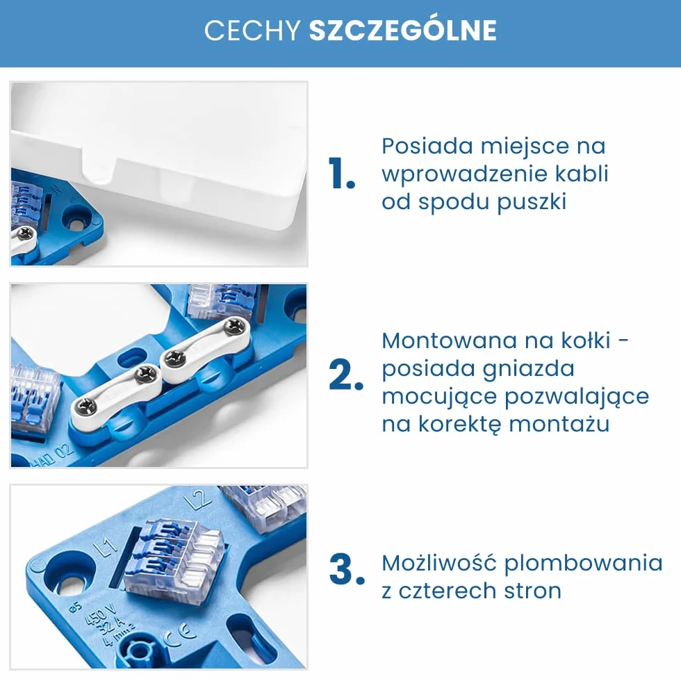 SIMET Puszka przyłączeniowa HAD02 128×110×22 mm 5 x 4 mm² szybkozłączki biała