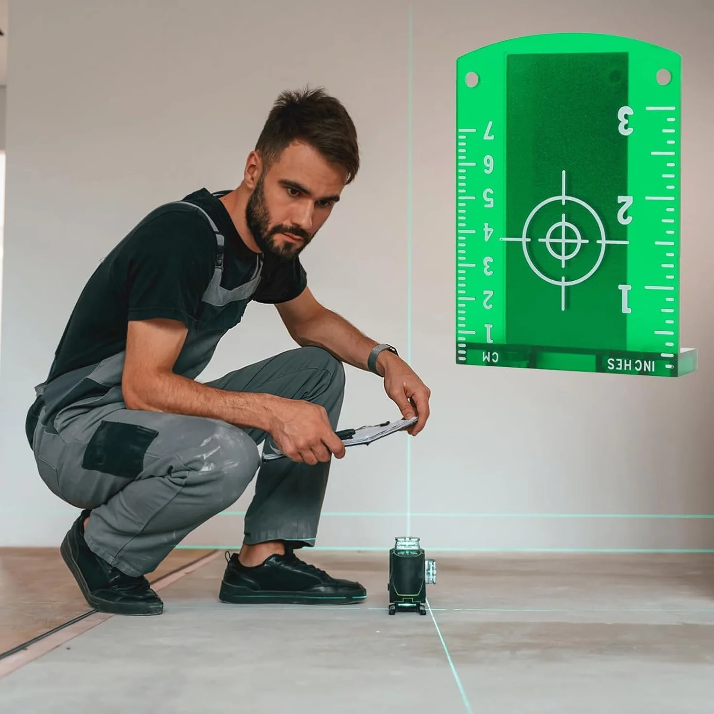 Magnetyczna Karta Laserowa Podłogowa ze Stojakiem, Wysoka Widoczność, Dokładność Docelowa dla Zielonych i Czerwonych Laserów, 2 Sztuki