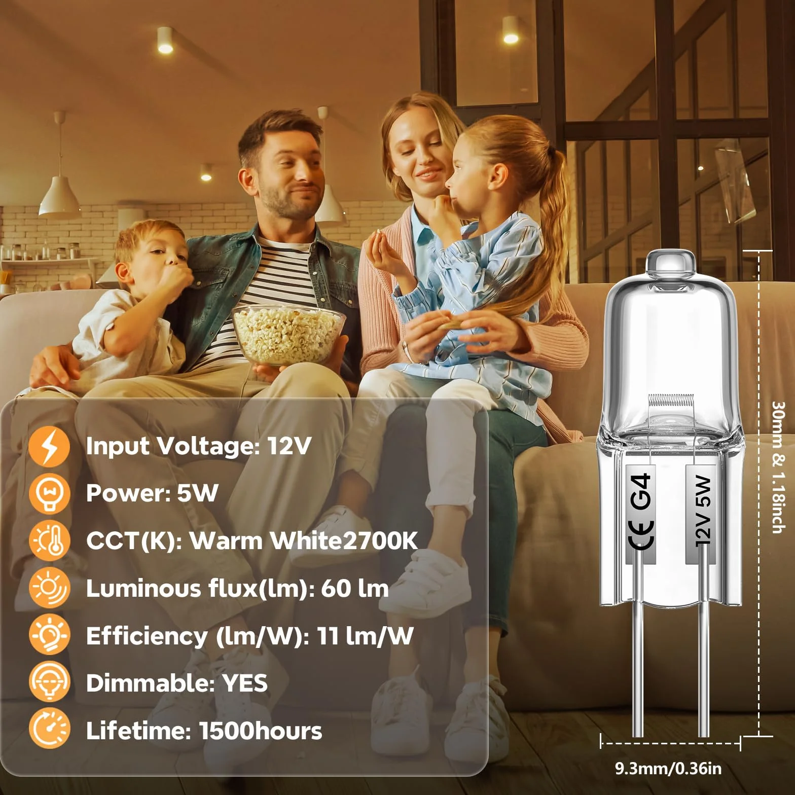 Żarówka halogenowa G4 12V 5W zestaw 10 sztuk ciepła biel 2800K ściemnialna AC/DC
