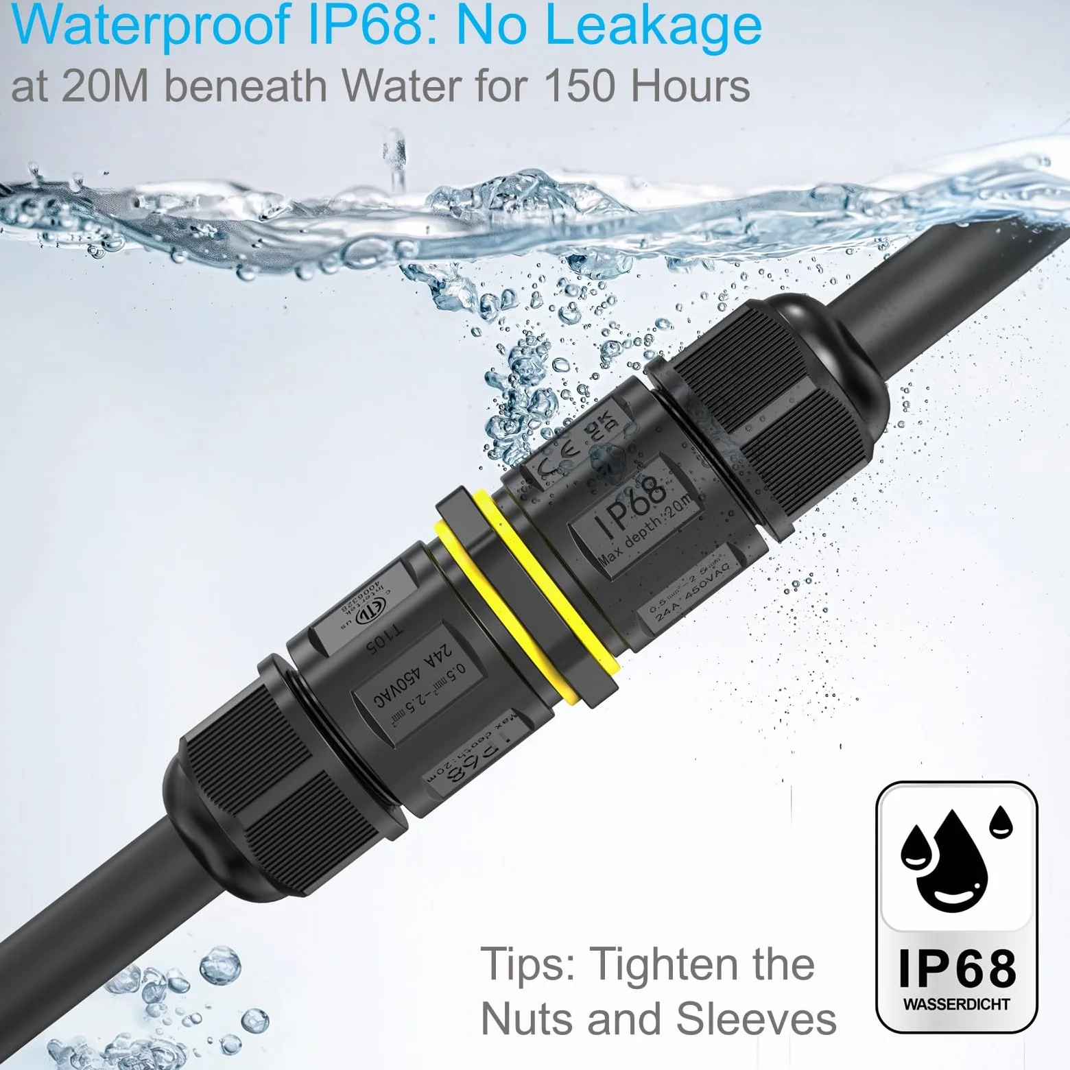 Złącze kablowe IP68 3-biegunowe wodoszczelne do kabli Ø 4-11 mm