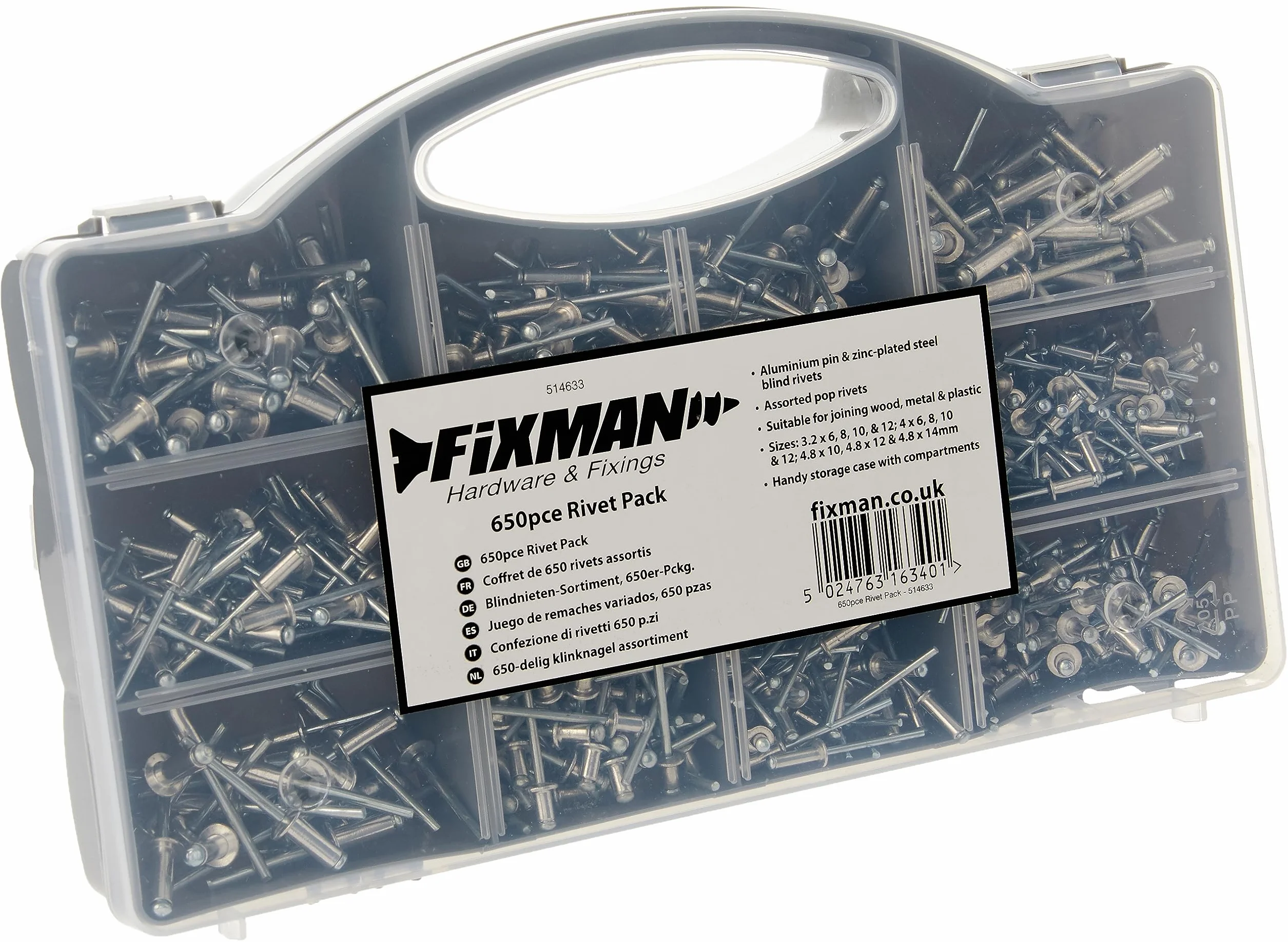 Fixman 514633 Zestaw Nitów Różne Rozmiary 650-Częściowy