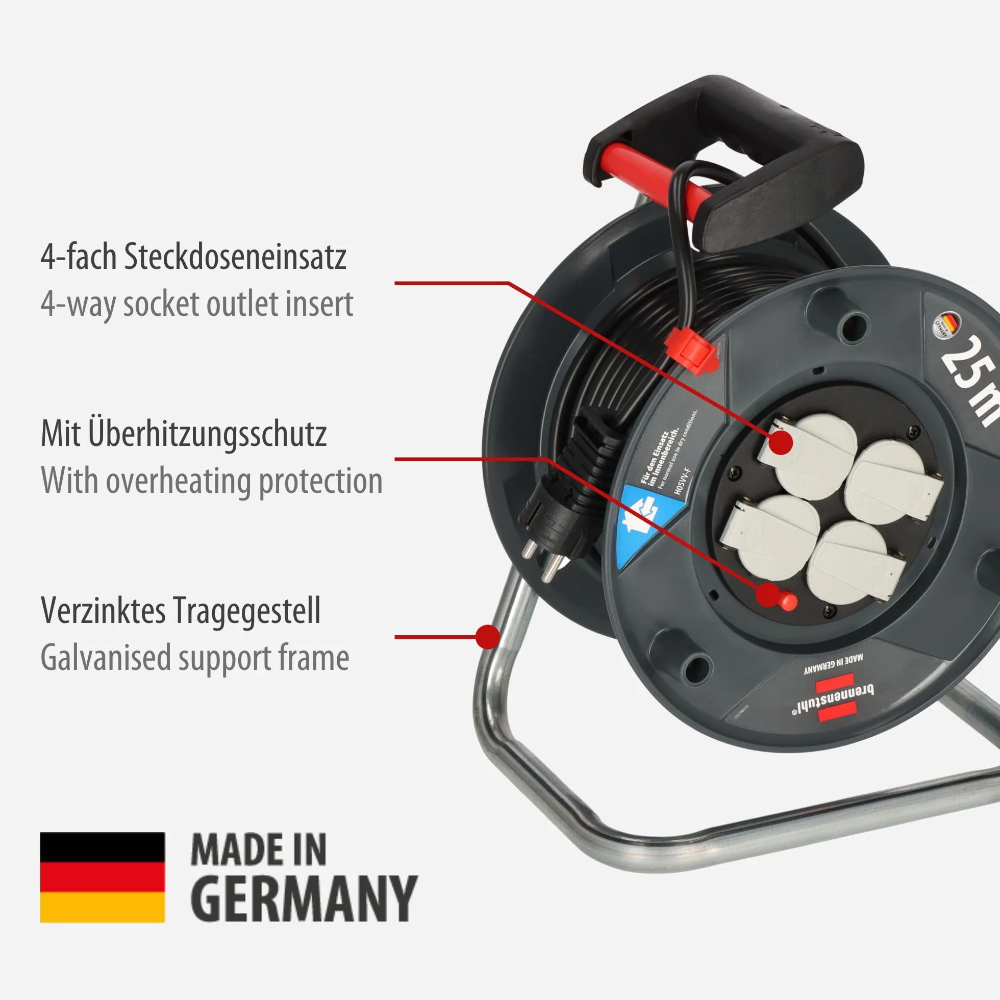 Brennenstuhl Garant V2 bęben kablowy (kabel 25 m, czarny, Made in Germany)