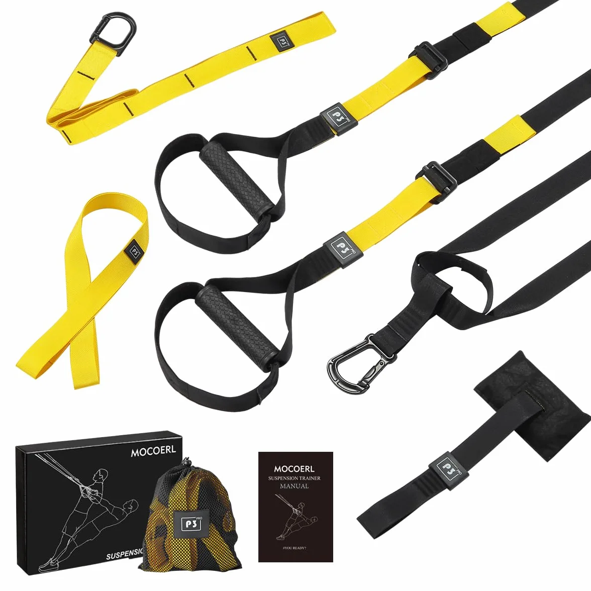 Sling Trainer do treningu całego ciała, do domu, z dużym uchwytem, do mocowania kotwicy drzwi, torba do noszenia, instrukcja ćwiczeń dla domu