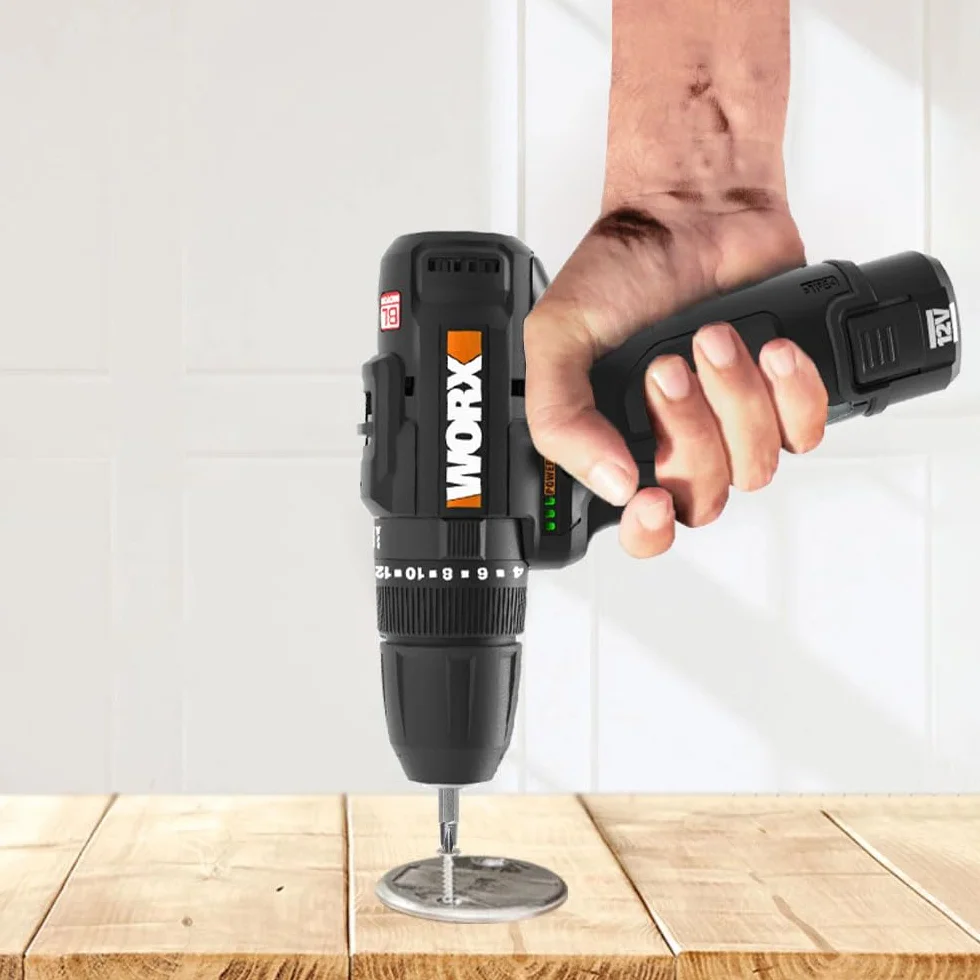 WORX WX121 akumulatorowa wiertarko-wkrętarka udarowa 12 V bezszczotkowa 2-biegowa 38 Nm 0-450/0-1700 obr/min