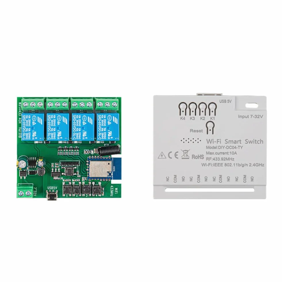 4CH Tuya WiFi inteligentny przełącznik 7-32 V 5 V 2,4 G WiFi moduł automatyki domowej do IFTT