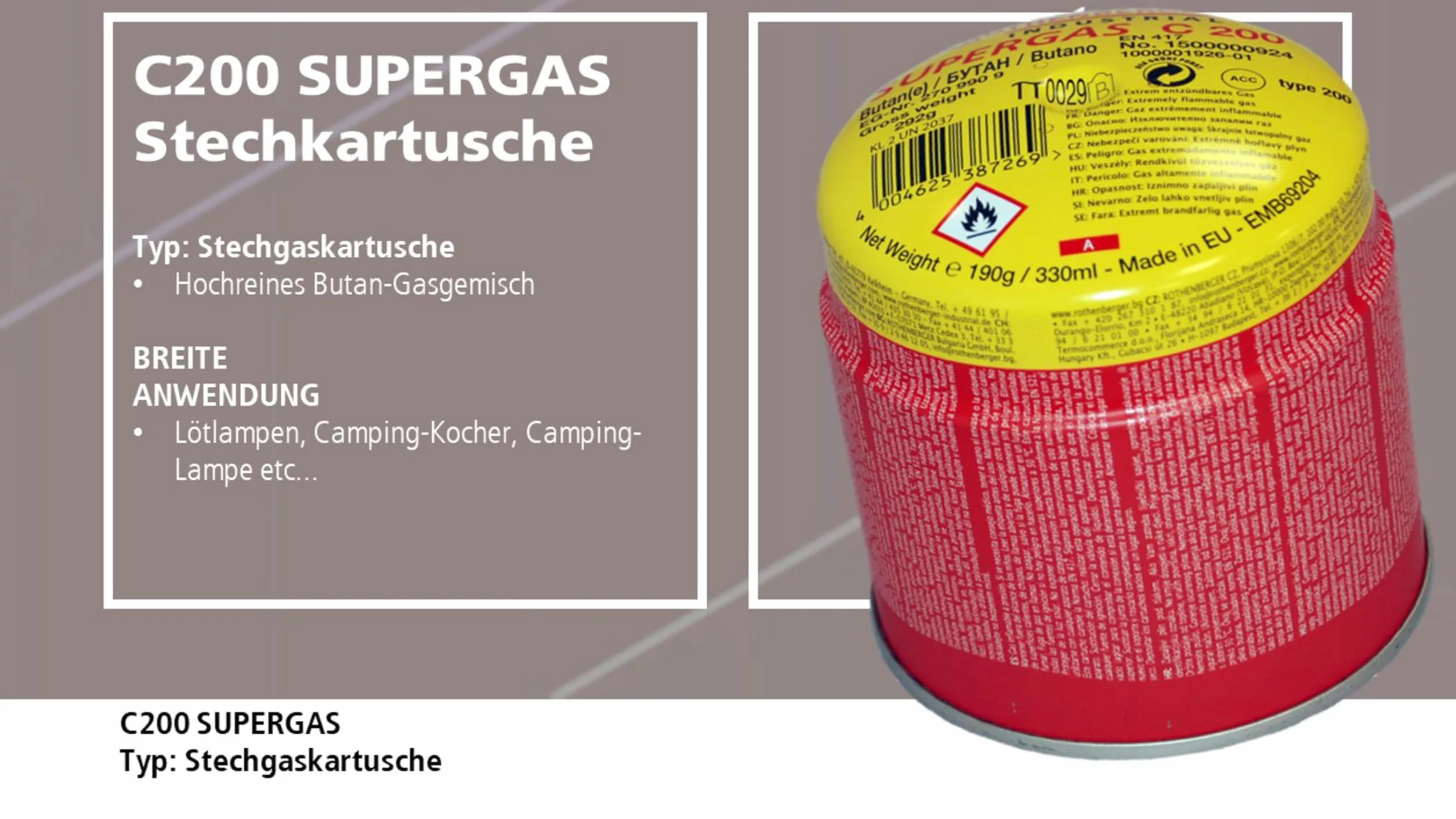 ROTHENBERGER Industrial C200 Super Gaz Paliwo Gazowe Wkład Przebijający Z Systemem Blokady Gazowej