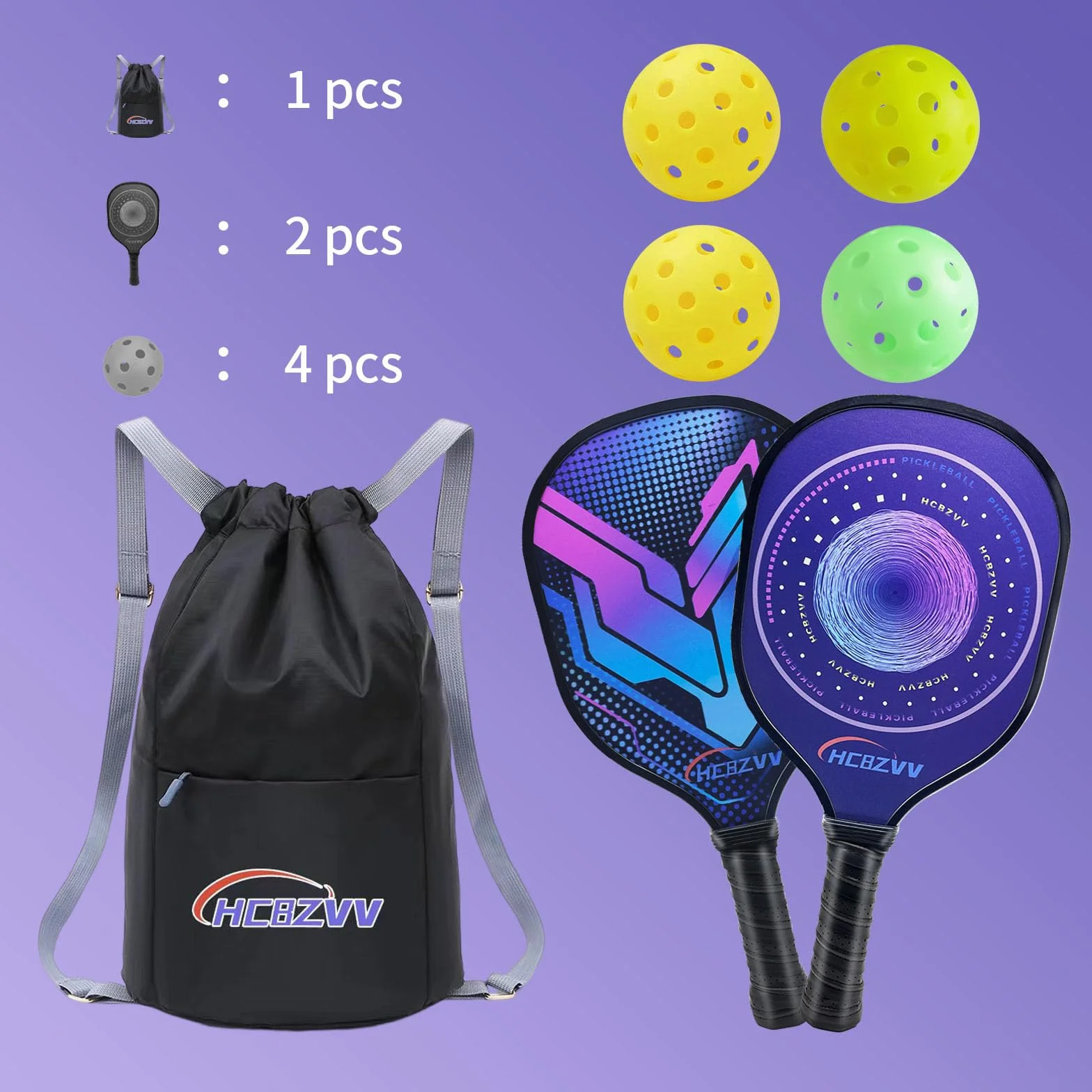 Pickleball Paddles Racket Set, Pickleball Paddle Set z 2 rakietami i 4 piłkami, 1 przenośna torba, ergonomiczny wygodny uchwyt, Outdoor i Indoor, odpowiedni dla początkujących (2 sztuki)