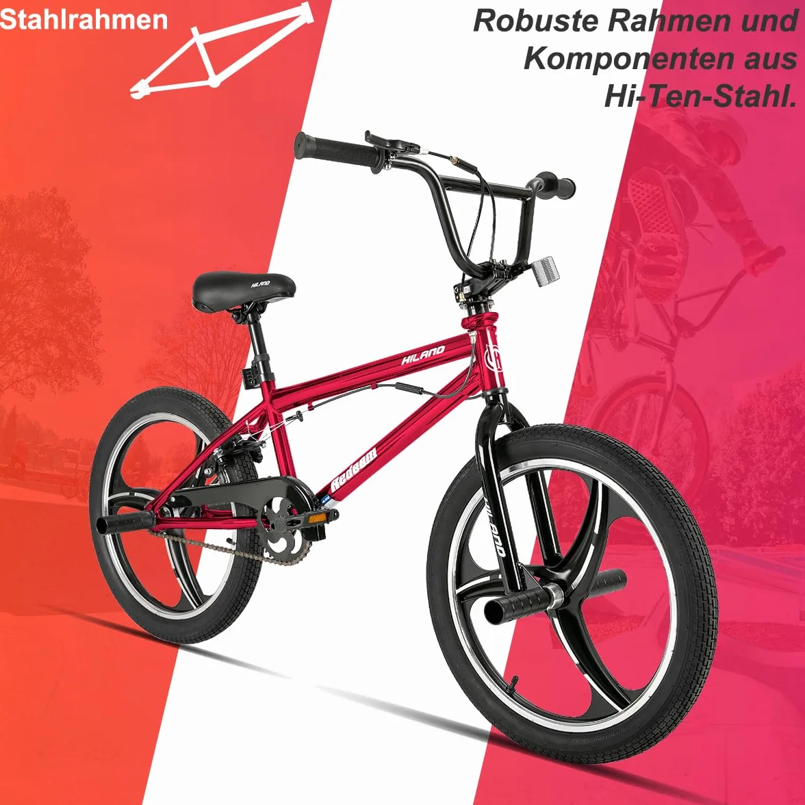 Hiland rower dziecięcy BMX 20", 3, 5 szprych, dla chłopców i dziewczynek w wieku od 7 do 13 lat, freestyle 360 stopni, 4 pegi, rower BMX