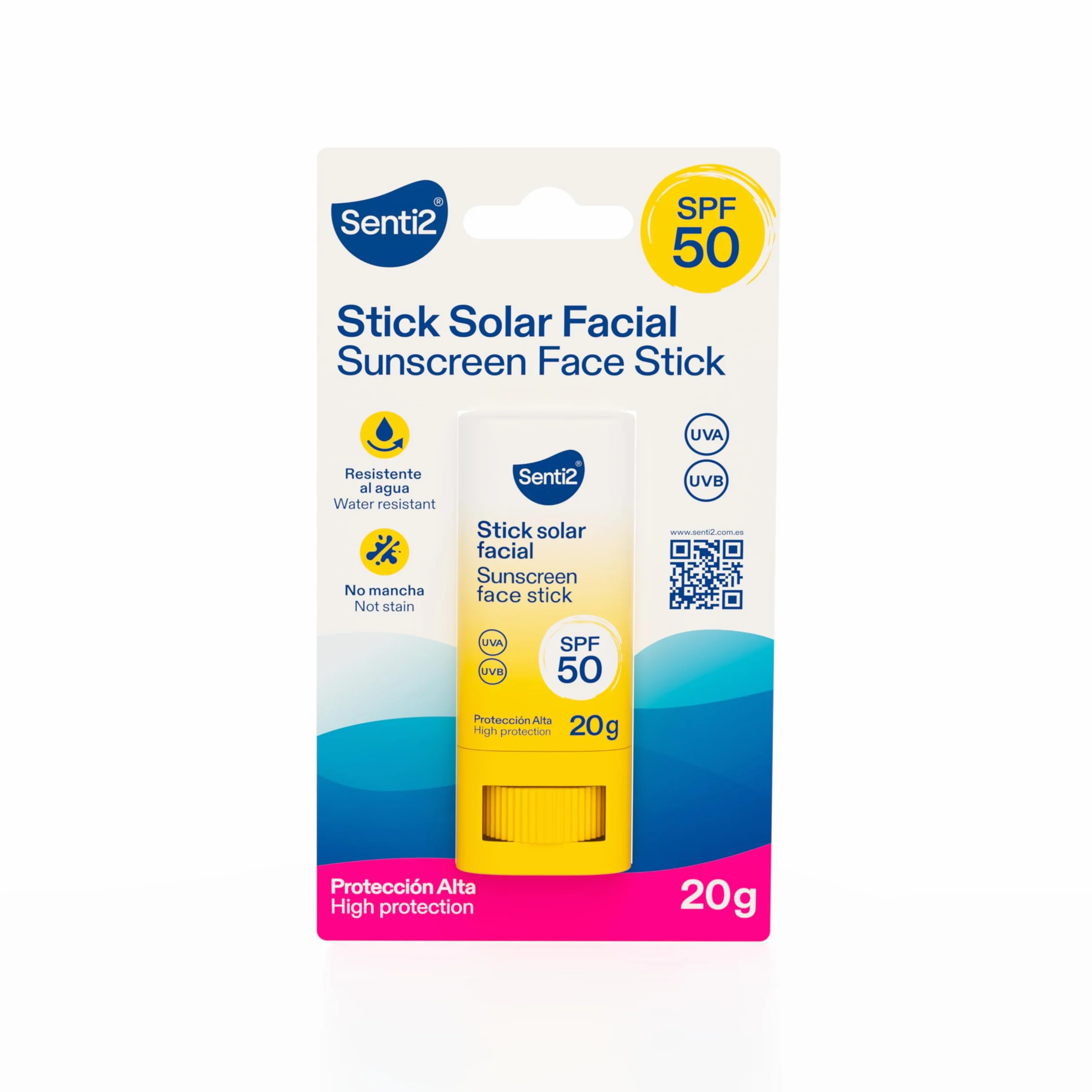 Senti2 - Solar Stick Face SPF50, Waterproof, High Protection - 20g