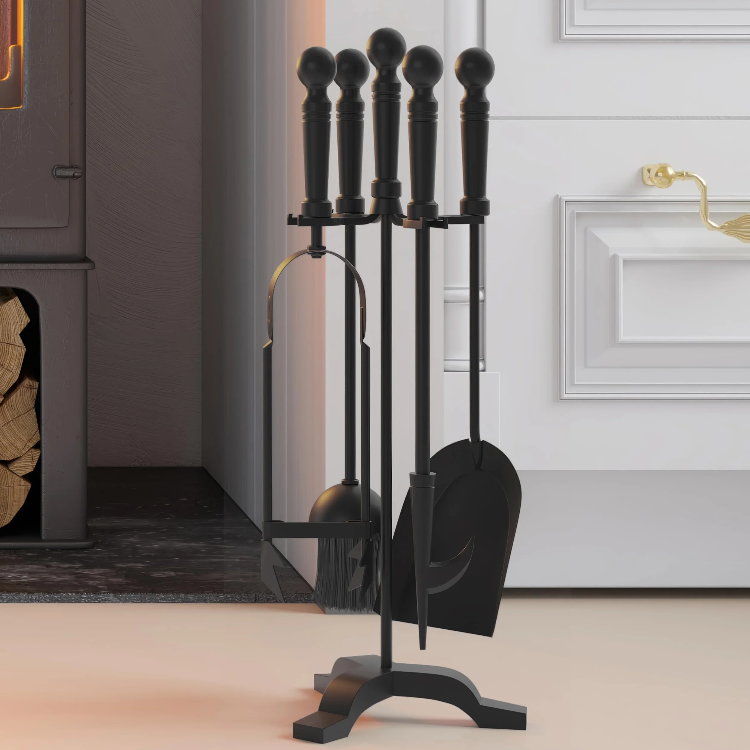 Kingson Modern Zestaw narzędzi do kominka żeliwny szczotka łopata rusztownica szczypce 19.5x17x46cm