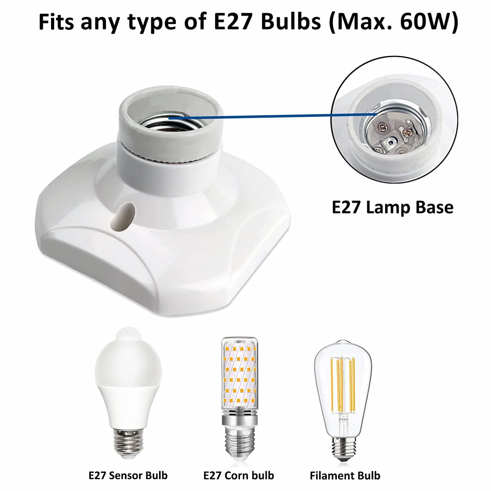 Gniazdo Sufitowe E27 220-240V LED Biały Plastik Zestaw 6 Szt