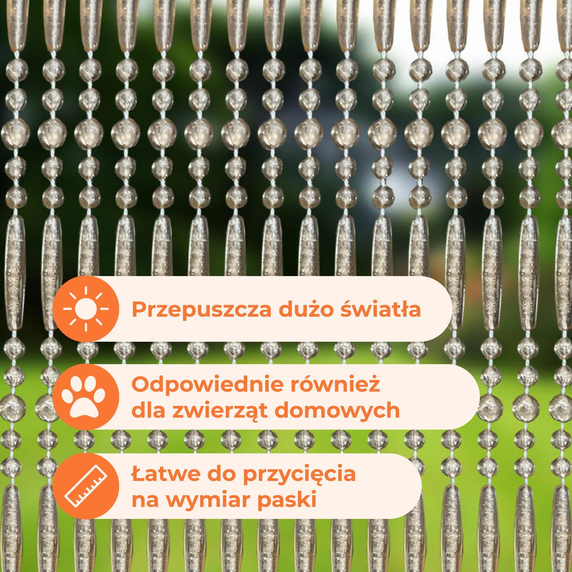 Trente zasłona z koralików, różne rozmiary i kolory, siatka przeciw owadom na drzwi balkonowe, zasłona koralikowa przeciw owadom, moskitiera szampańska 90 × 200 cm