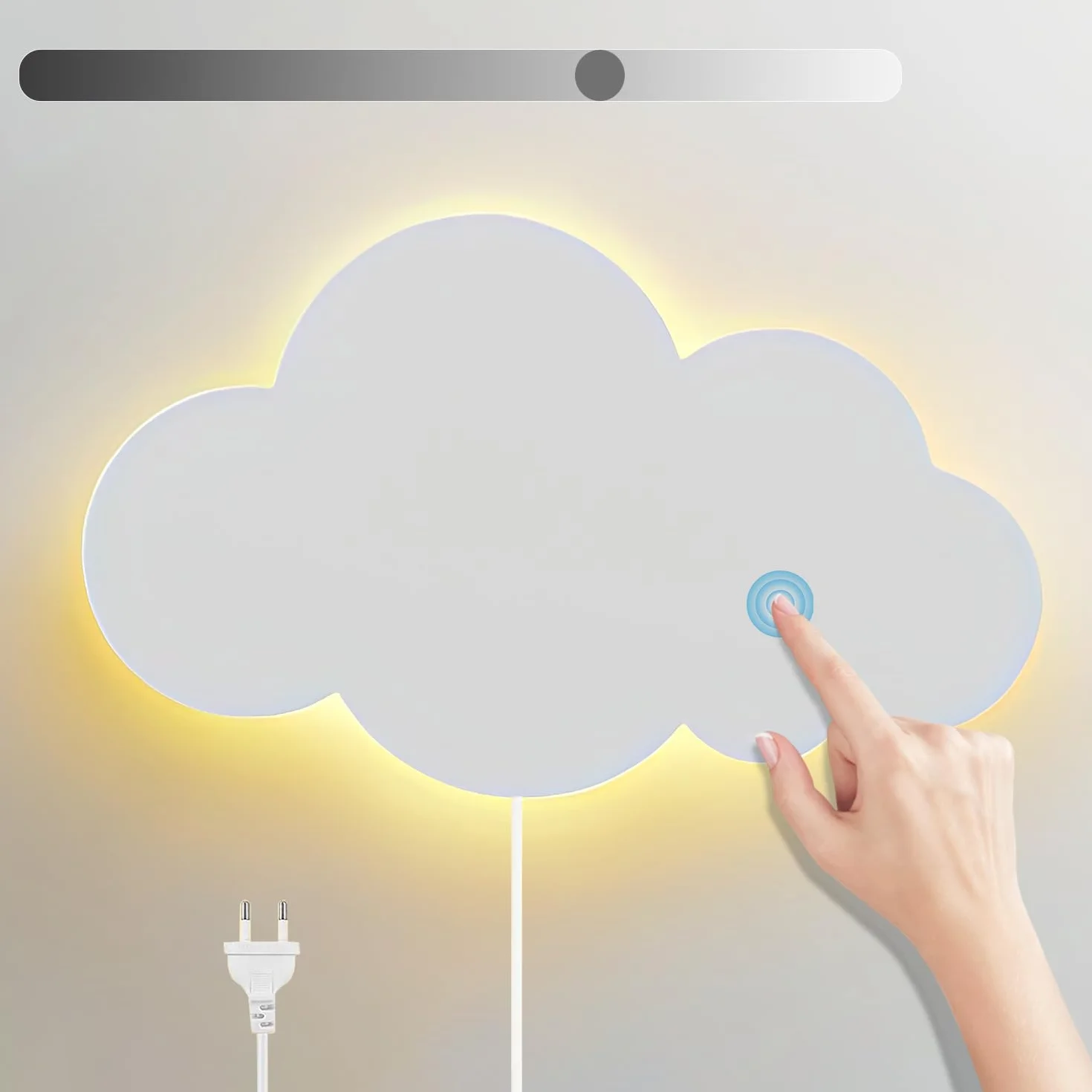 Lampa ścienna LED z przełącznikiem dotykowym, ściemniana, ciepłe białe światło, nowoczesna lampka do pokoju dziecięcego