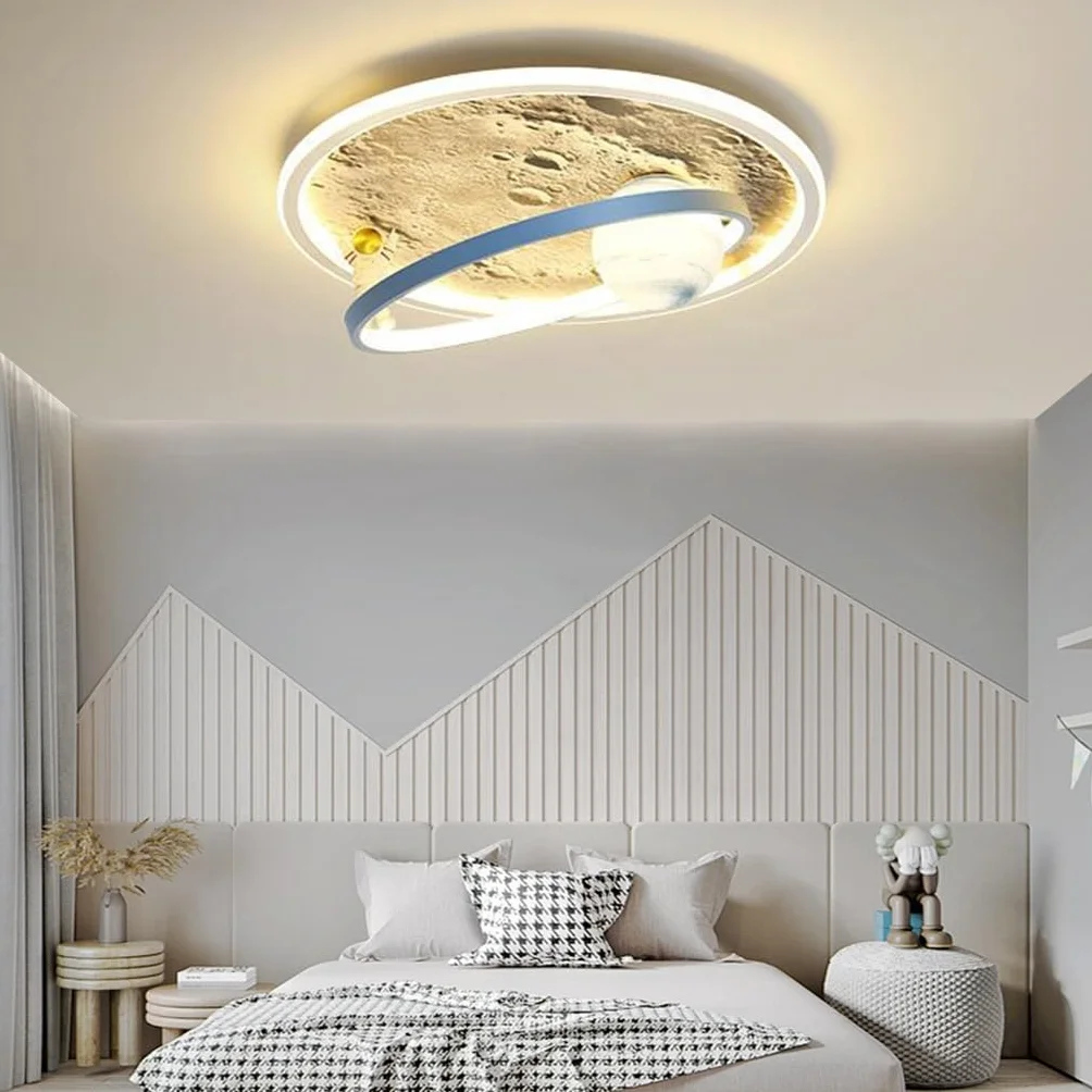 Led Lampa Sufitowa Ściemnialna Akrylowy Klosz Księżyc Astronauta Sypialnia Z Pilotem Salon Lampa Wisząca B