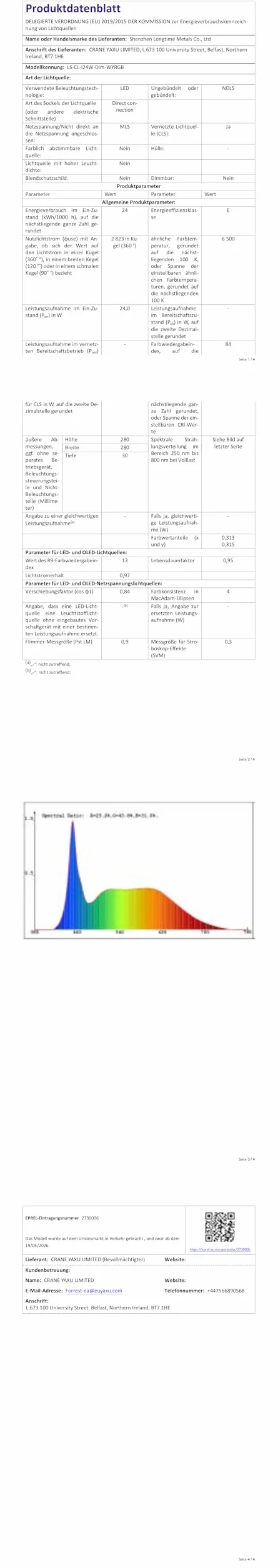 RGB LED Sufitowa Lampa Ściemnialna 24W Panel 3000K-6500K 2400lm Kwadratowa Biała 30x2,5cm