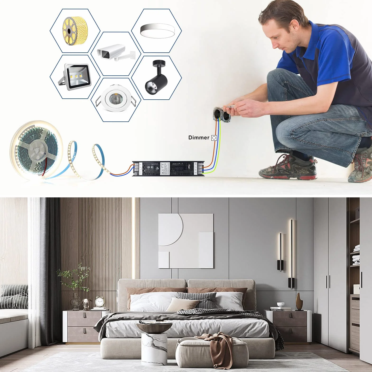 Sterownik LED ściemniany 12V 100W IP20 TRIAC 0-10V zasilacz AC DC