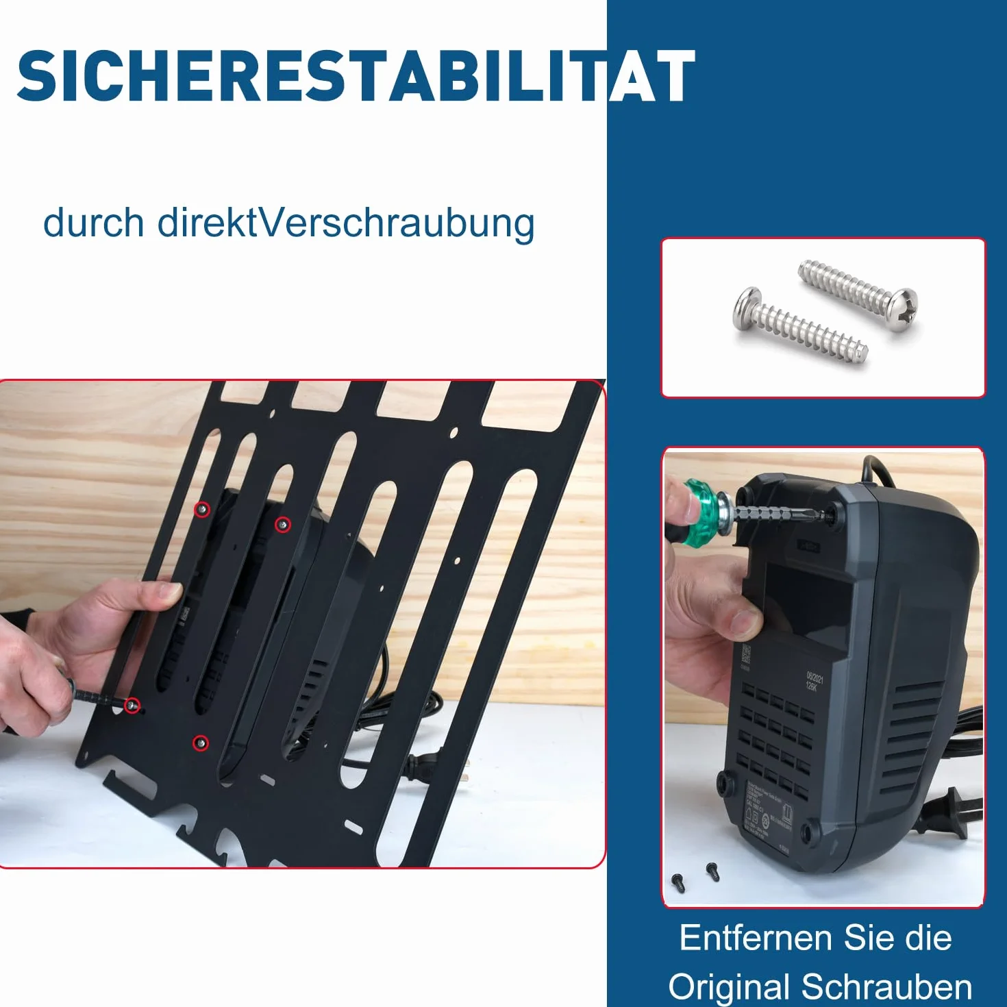 TOPOWN Uchwyt ścienny 3 w 1 do ładowarek Bosch Professional GAL 1880 CV / 18V-40 / 18V-160 C / 3680 CV i GAX 18V-30, do akumulatorów Bosch 18 V
