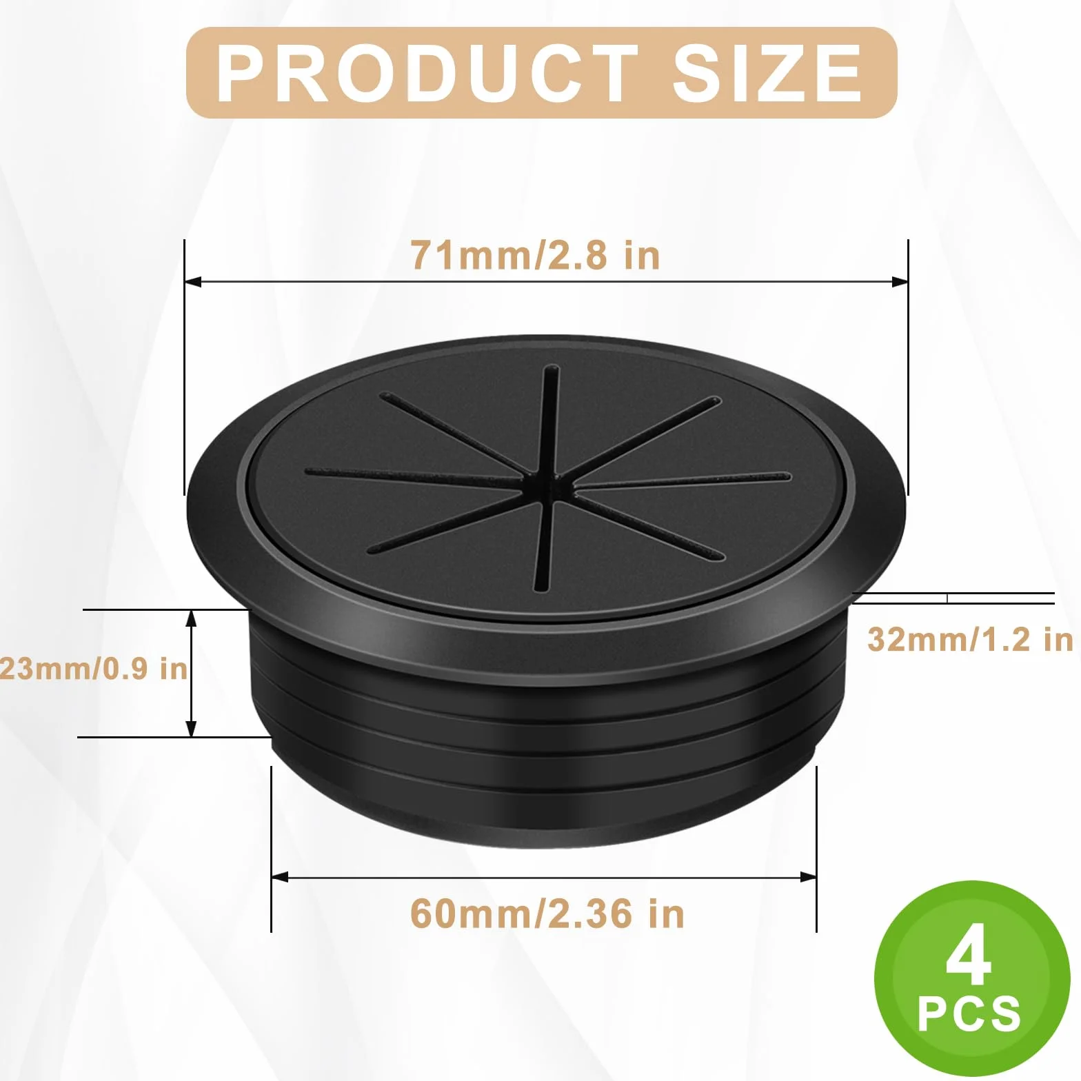 4 sztuki, średnica 60 mm, tworzywo sztuczne, elastyczne przepusty kablowe, przepusty kablowe, przepusty kablowe, tworzywo sztuczne, do biurka, biura, blatów roboczych, czarne