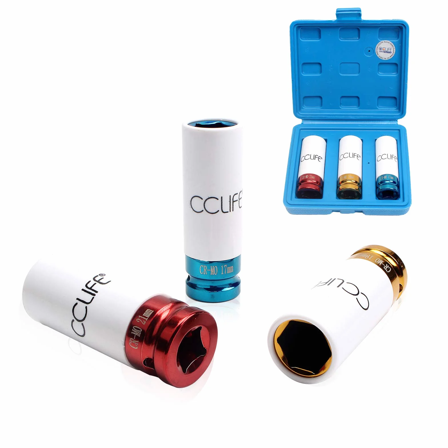 CCLIFE Nasadki udarowe 1/2" Zestaw kluczy nasadowych 17-19-21mm 3szt