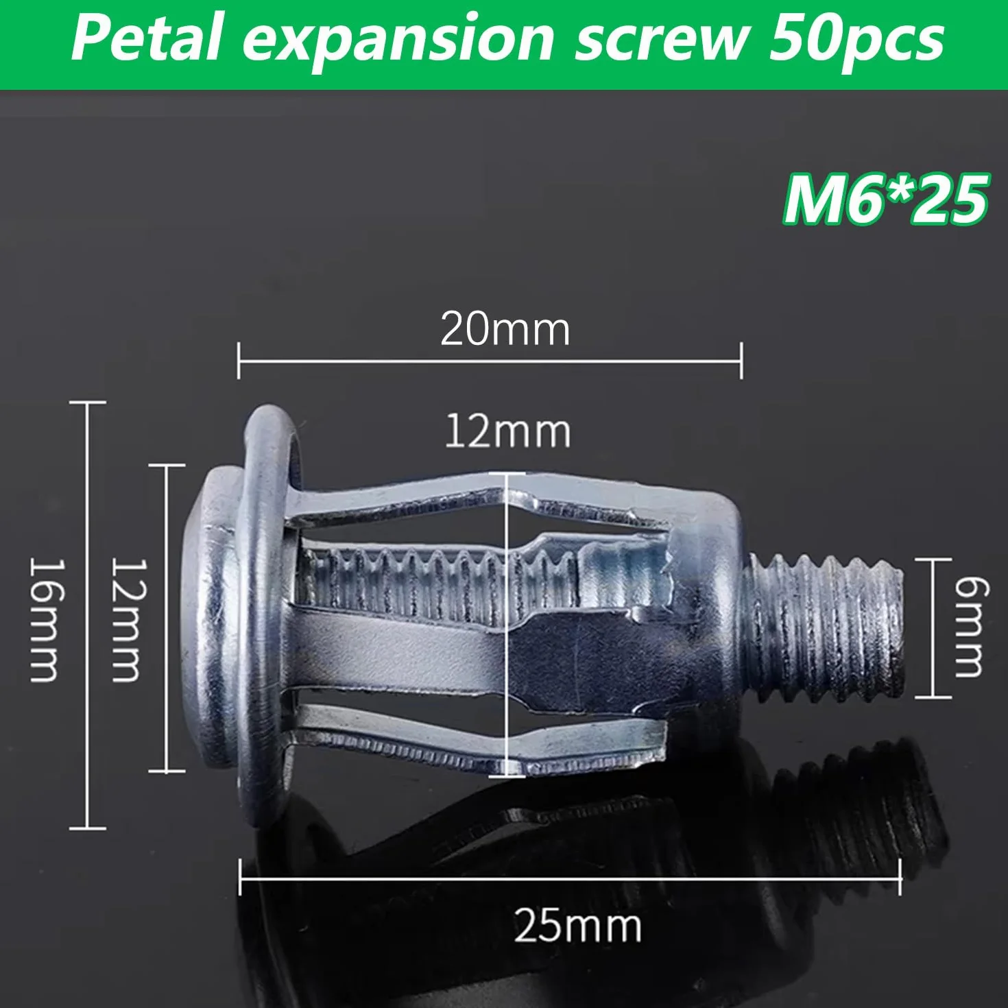 Kołek rozporowy M6 x 25, nakrętki Petal Jack, kołki mocujące do blachy, żelazo, metal