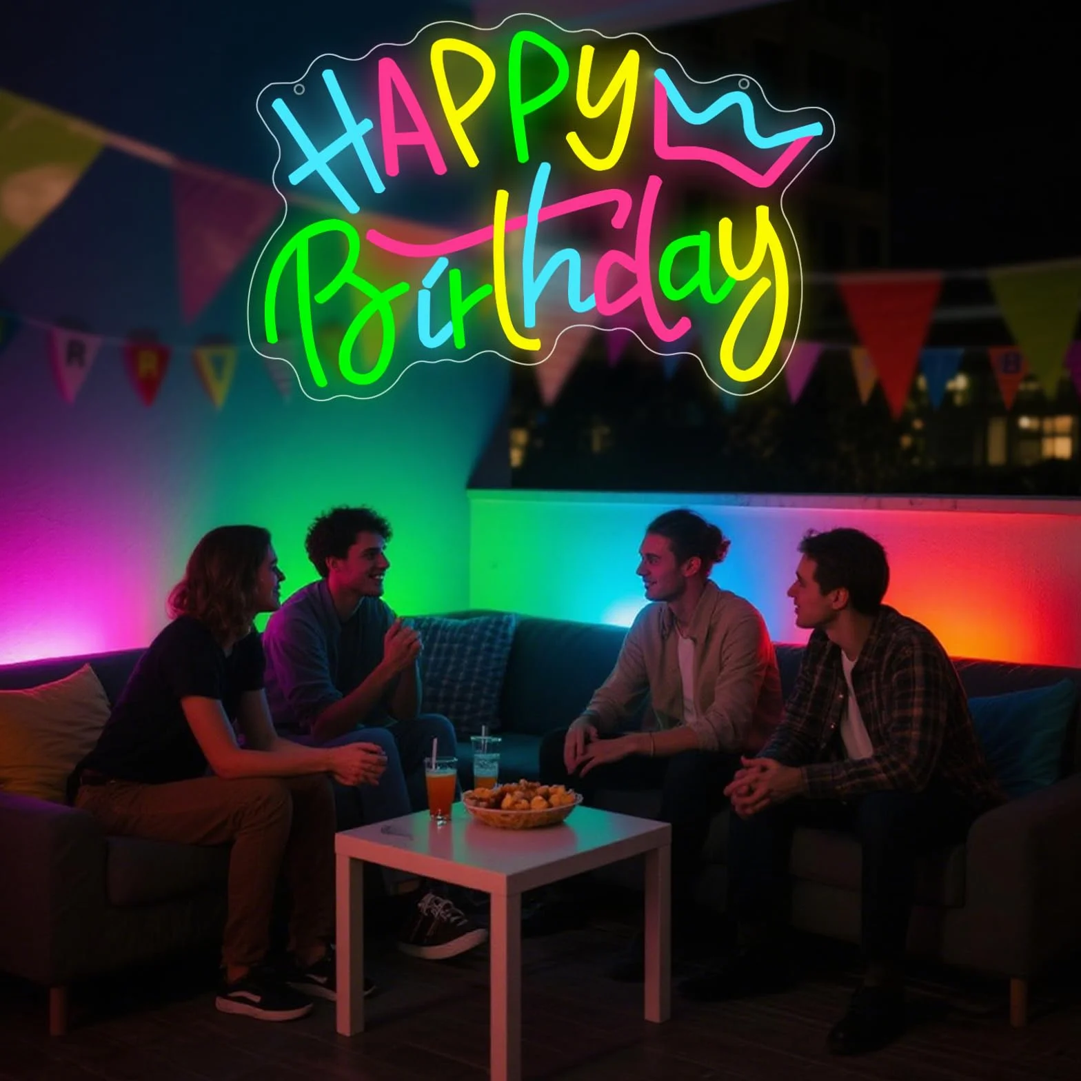 Happy Birthday Neon Letters Neon Led Led Spersonalizowane oświetlenie ścienne USB do sypialni dekoracja na imprezę urodzinową