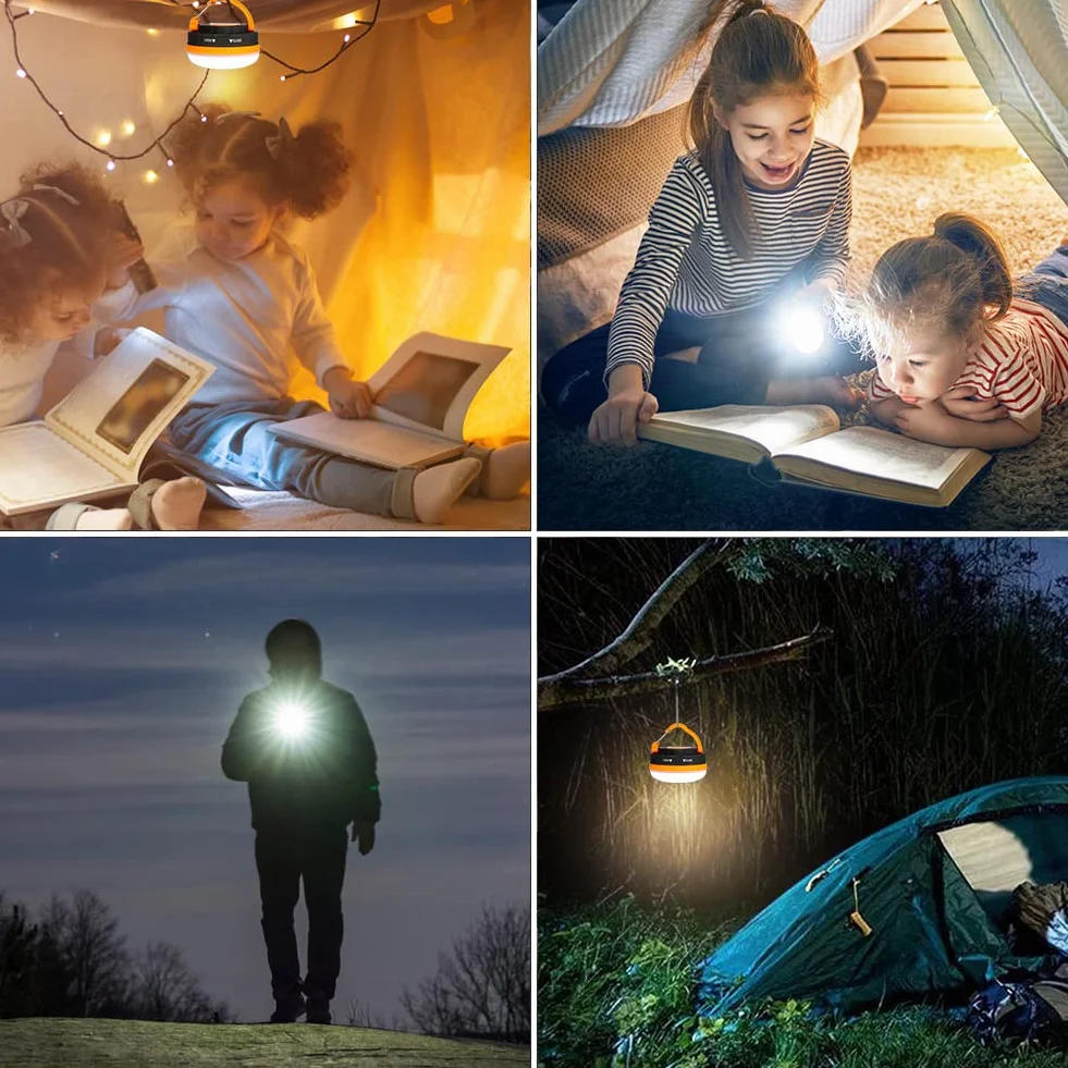 Flintronic Lampa kempingowa, 5 trybów, przenośna lampa kempingowa SOS Led, z haczykiem, wodoodporna IP43, na zewnątrz, wędrówki, wędkarstwo, przerwy w zasilaniu (1 szt., baterie nie są dołączone)