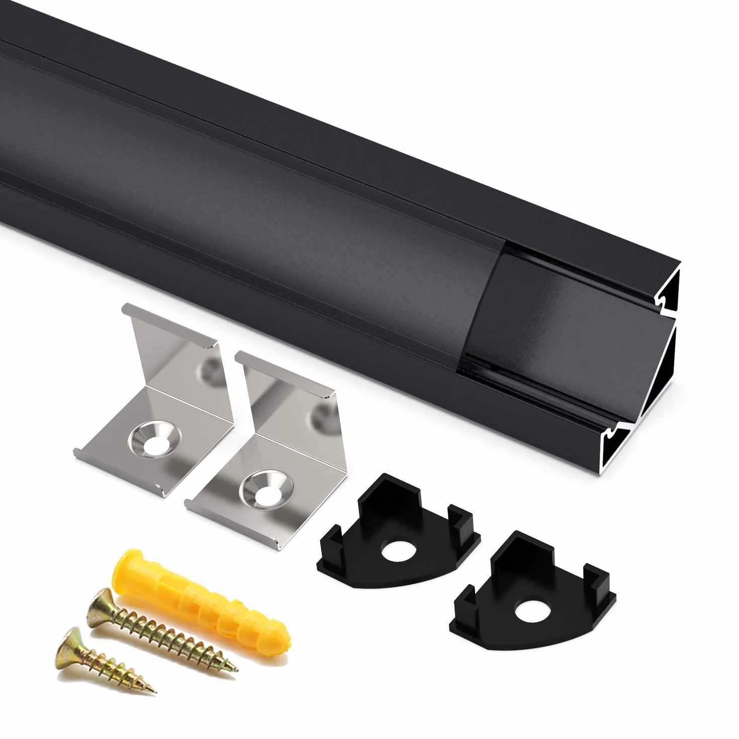 Profil aluminiowy LED V 45° 10x1m kanały dyfuzory zaślepki czarna osłona taśm LED narożny