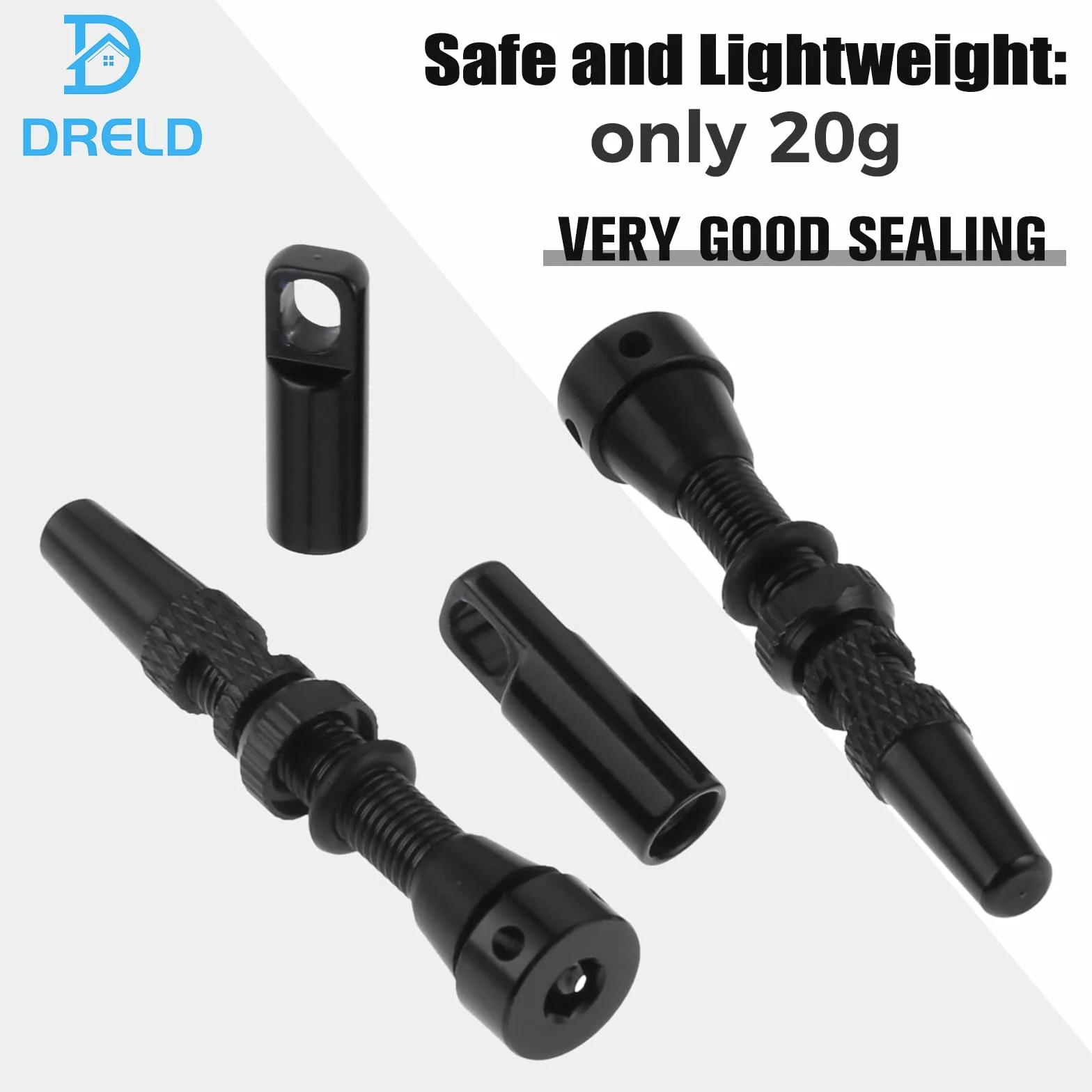DRELD 2 sztuki bezdętkowych zaworów rowerowych 44 mm, 1 para zaworów Presta Tubeless, MTB, bezdętkowy stop aluminium Presta, trzpień zaworu Tubeless Presta (44 mm, czarne)
