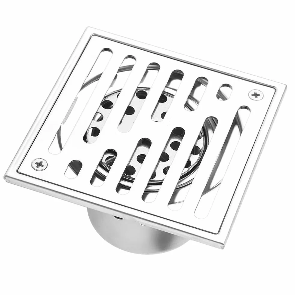 Odpływ podłogowy ze stali nierdzewnej, kwadratowy, przeciwzapachowy, odpływ łazienkowy, odpływ prysznicowy o dużym kalibrze (110 x 110 mm)