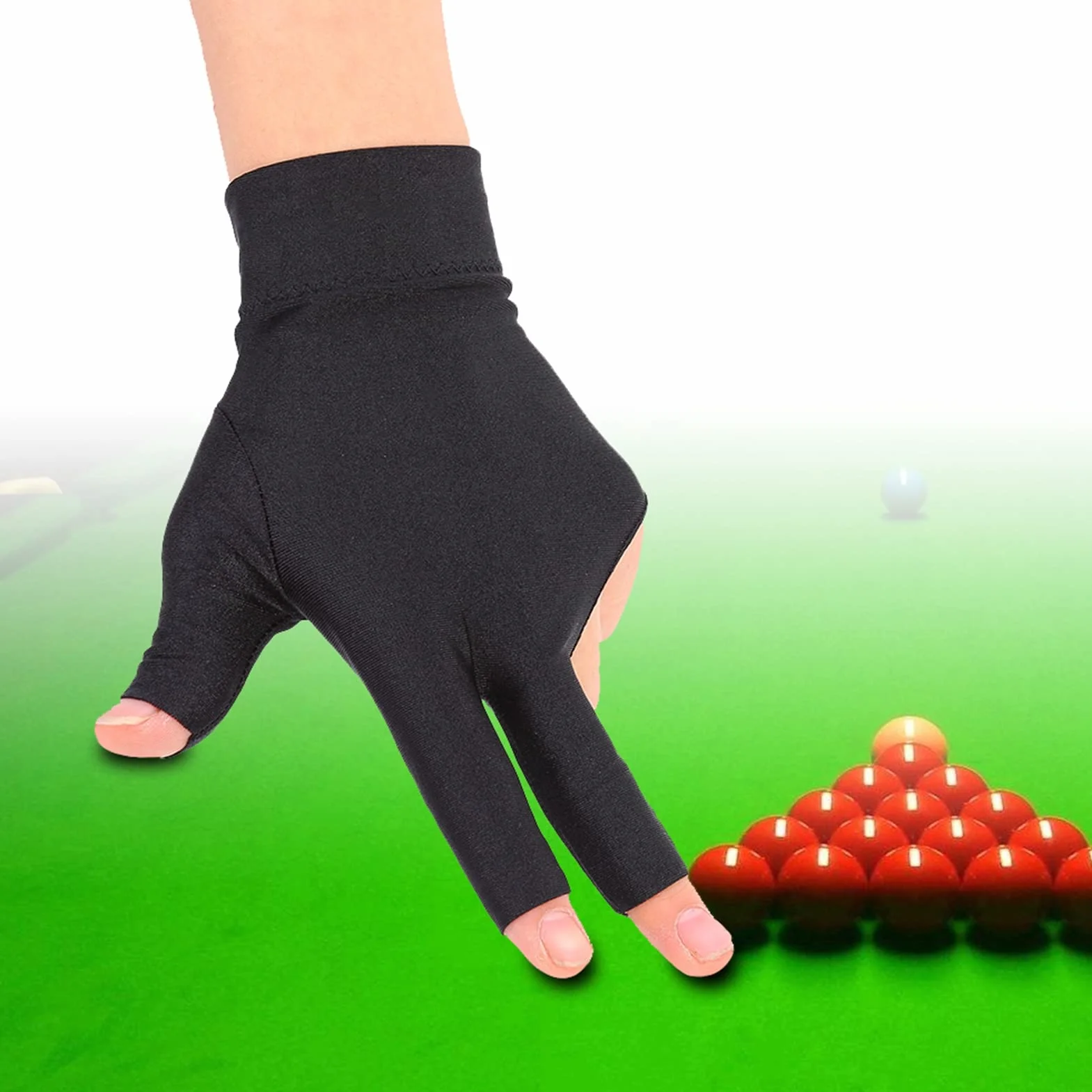 Tbest Rękawica basenowa do snookera z 3 palcami – rękawiczki dla lewej ręki, spandex, akcesoria bilardowe