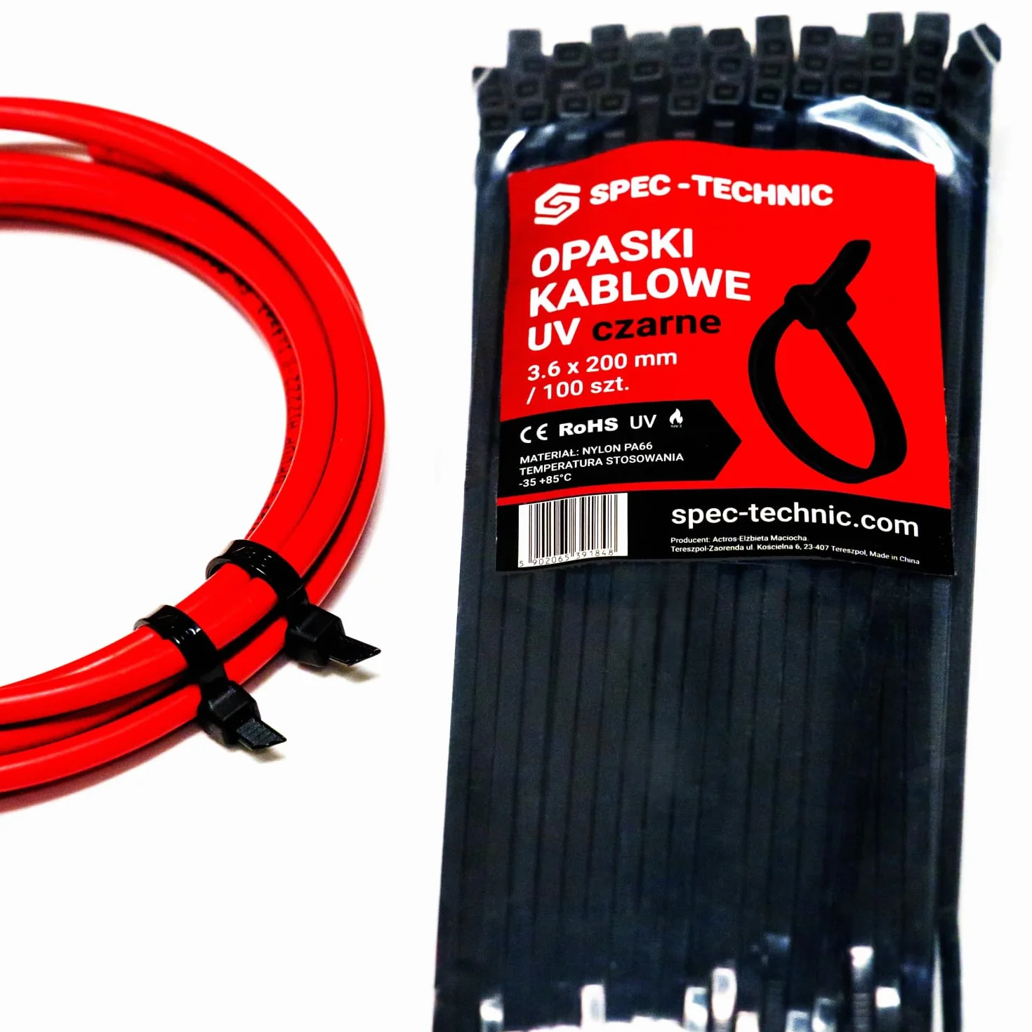 Opaski Kablowe Zaciskowe Nylon PA66 Odporne na UV 100 Sztuk 4,8x200 do Instalacji Elektrycznych Fotowoltaicznych