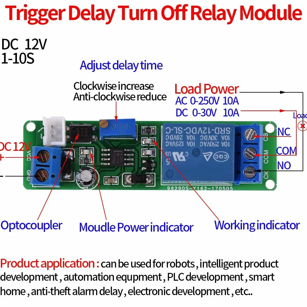 Moduł Przekaźnik Czasowy DC 12V Regulowany Timer Opóźnienie Wyłącz 1~10sec