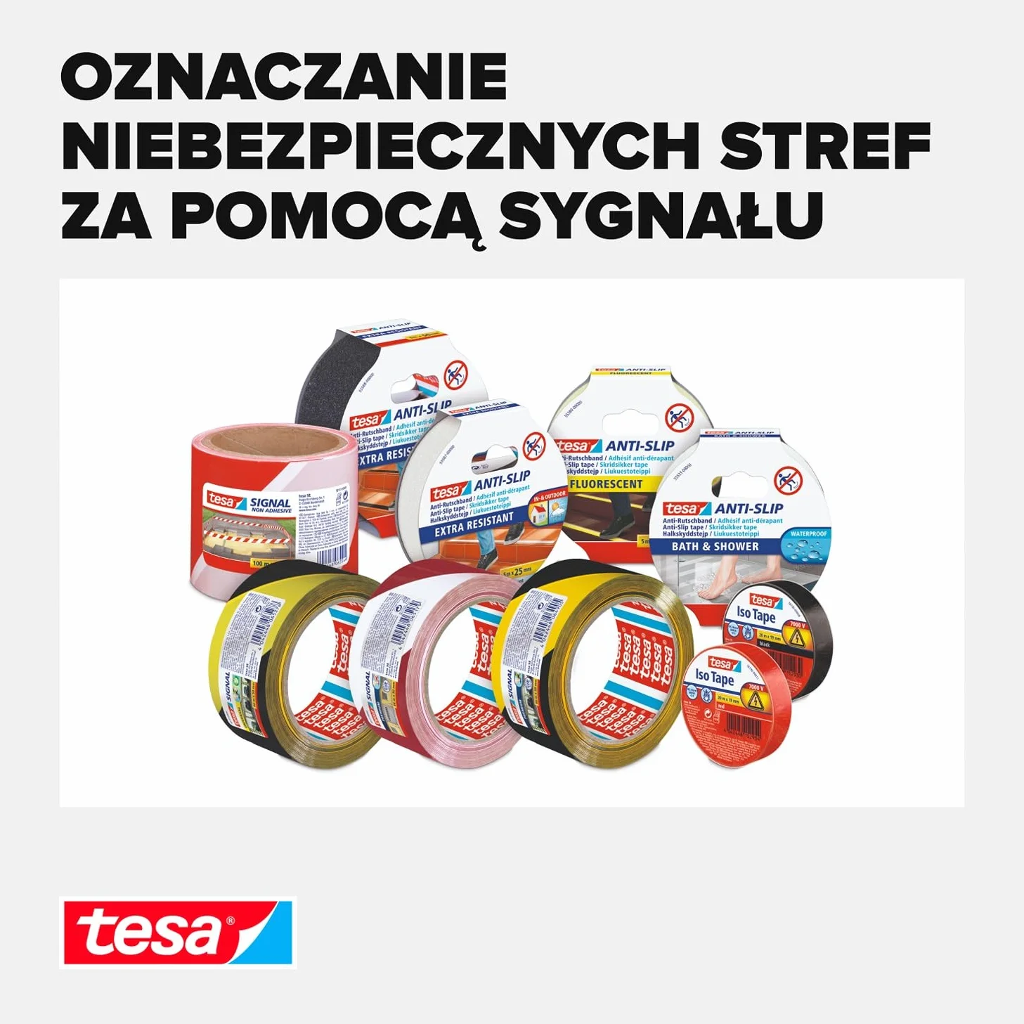 tesa Taśma Ostrzegawcza Barierowa Nieprzylepna 100 m x 80 mm Czerwono-Biała Odporna na UV
