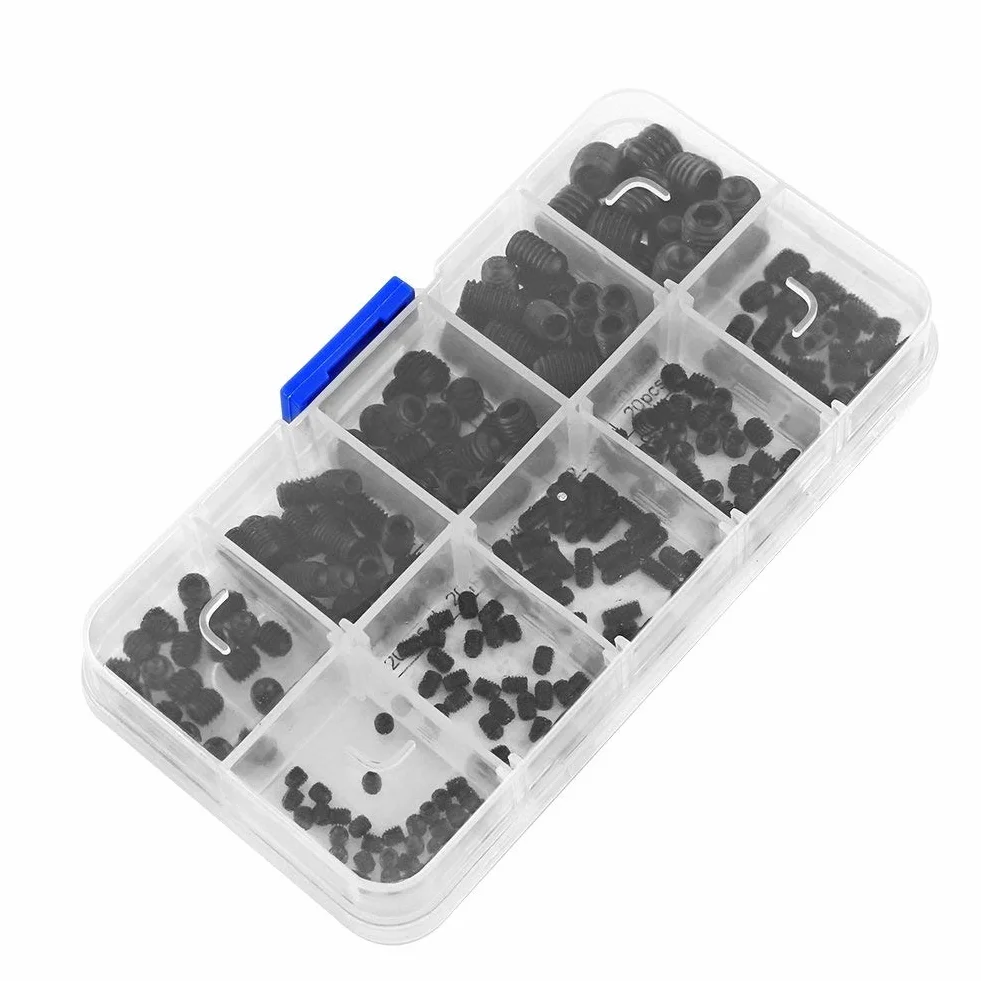 Madenschrauben Kopf Muttern DIN916 M3-M8 Schwarz Legiertem Stahl Hex Gewinde Cup Point Sortiment Kits