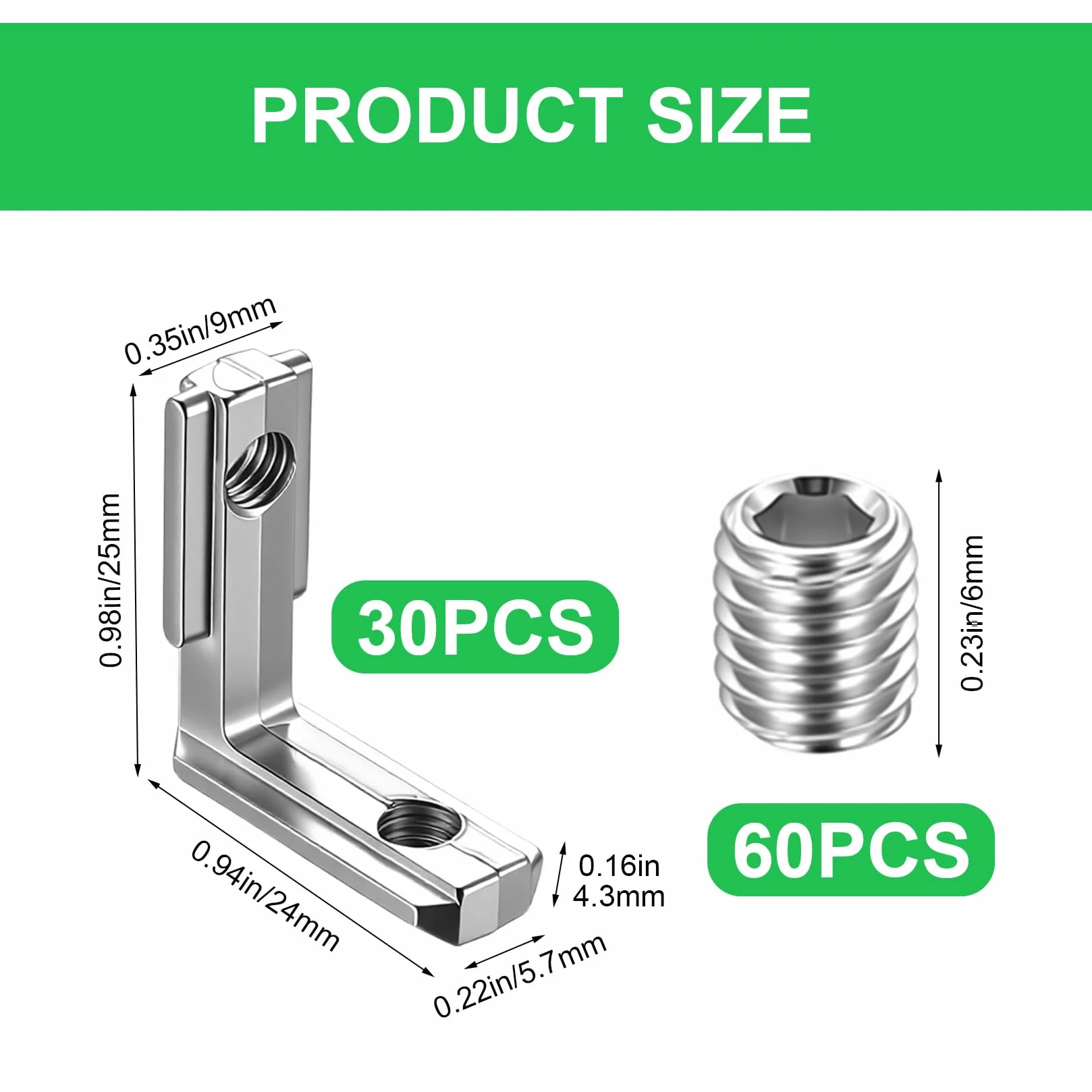 Kątowniki wewnętrzne T-Nut 20x20 do profili aluminiowych 2020, łączniki narożne M5, rowek 6 T 90°, zestaw 30 szt.
