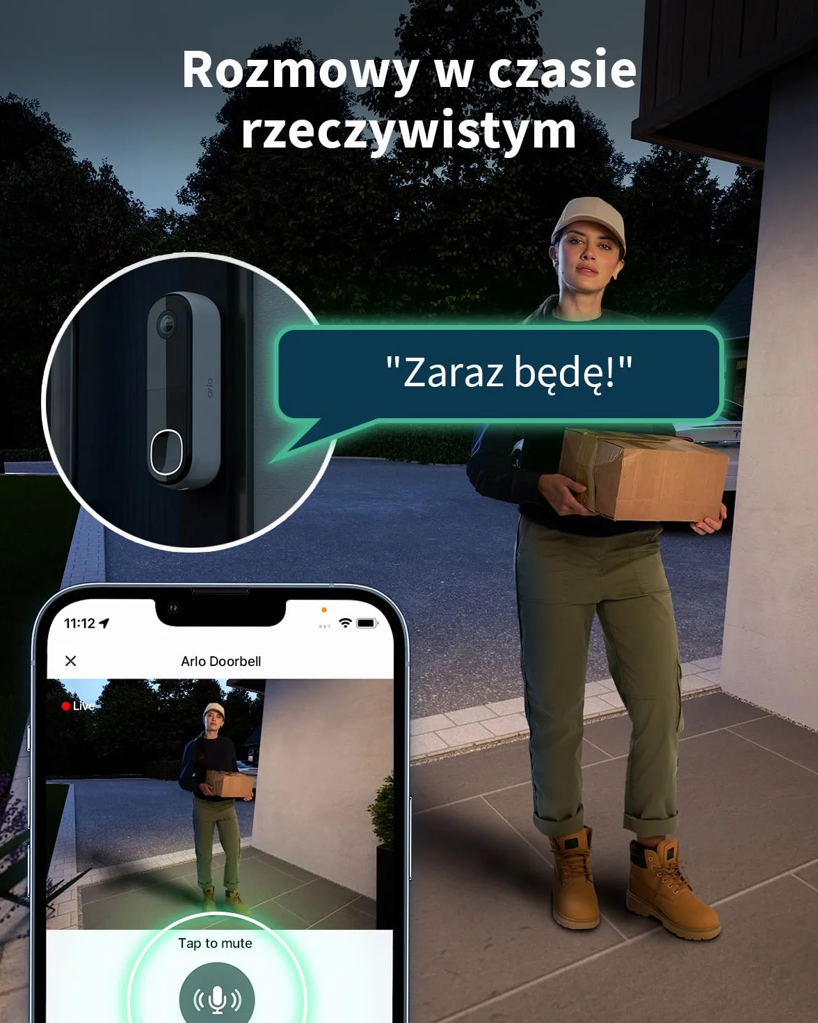 Arlo 2K HD Wideo Dzwonek do Drzwi WiFi, Czujnik Ruchu, Dwukierunkowy Dźwięk, Pole Widzenia 180°