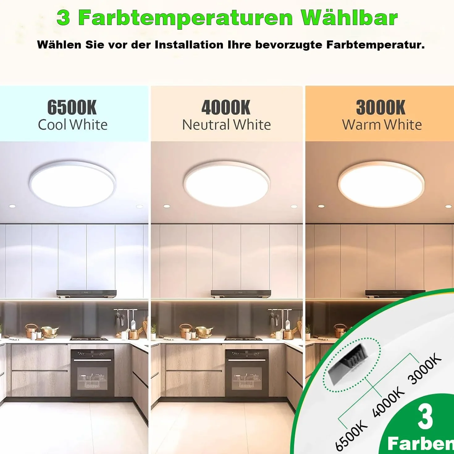 Lampa Sufitowa LED Ø 30cm 20W 2400lm 3 Temperatury Barwowe 3000K/4000K/6500K Wodoodporna IP44