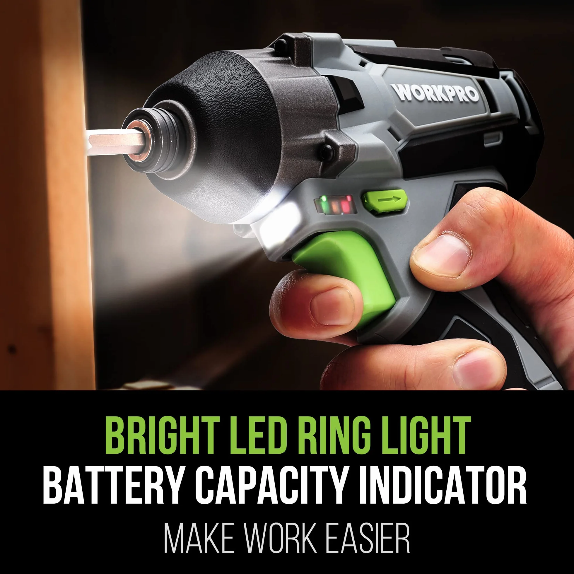 WORKPRO Akumulatorowa wkrętarka udarowa 12V 2,0Ah 1/4" sześciokątna z 14 akcesoriami i torbą