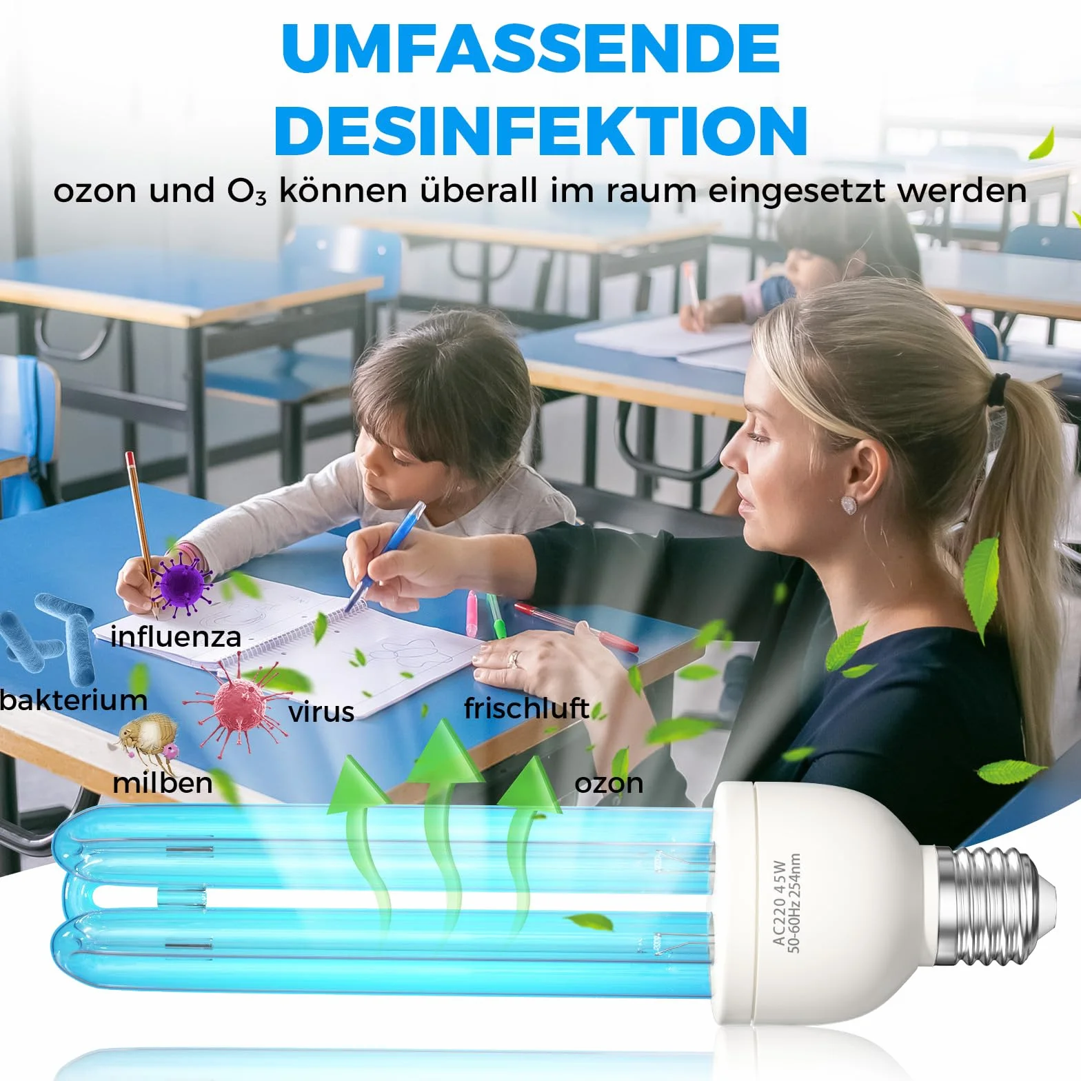 Lampa do dezynfekcji ozonu 45 W E27 UV bakteriobójcza ozonowa do szkoły hotelu szpitala