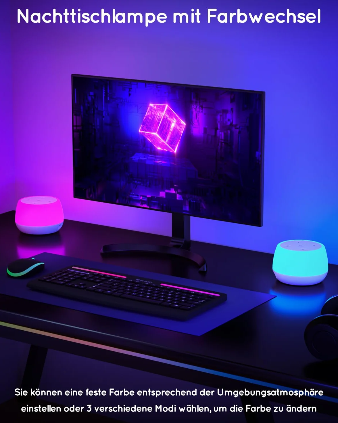 Bonsery Dotykowa lampka nocna LED z timerem, akumulatorowa USB, 9 kolorów, 3 tryby, dla niemowląt