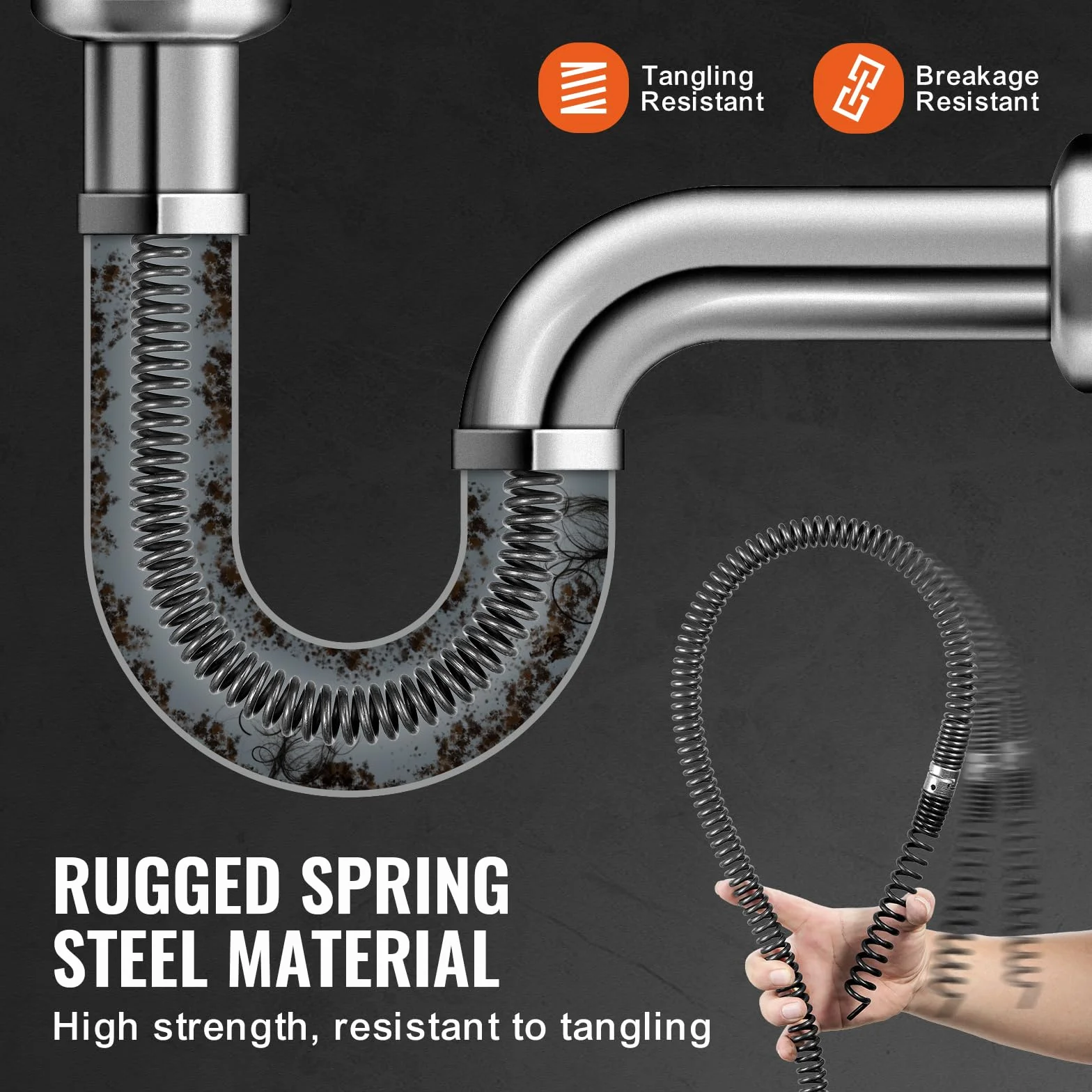 VEVOR Spirala do czyszczenia rur 20 m x 16 mm, kabel z 7 nożami do rur 20-100 mm