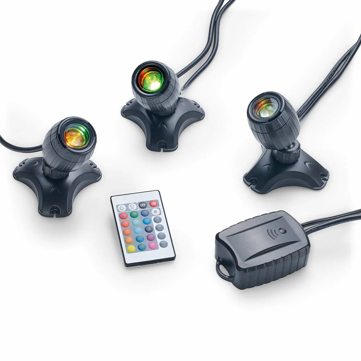 Pontec PondoStar LED RGBW zestaw 3 – kolorowe i białe oświetlenie LED do stawu i ogrodu, oświetlenie podwodne (IP68)