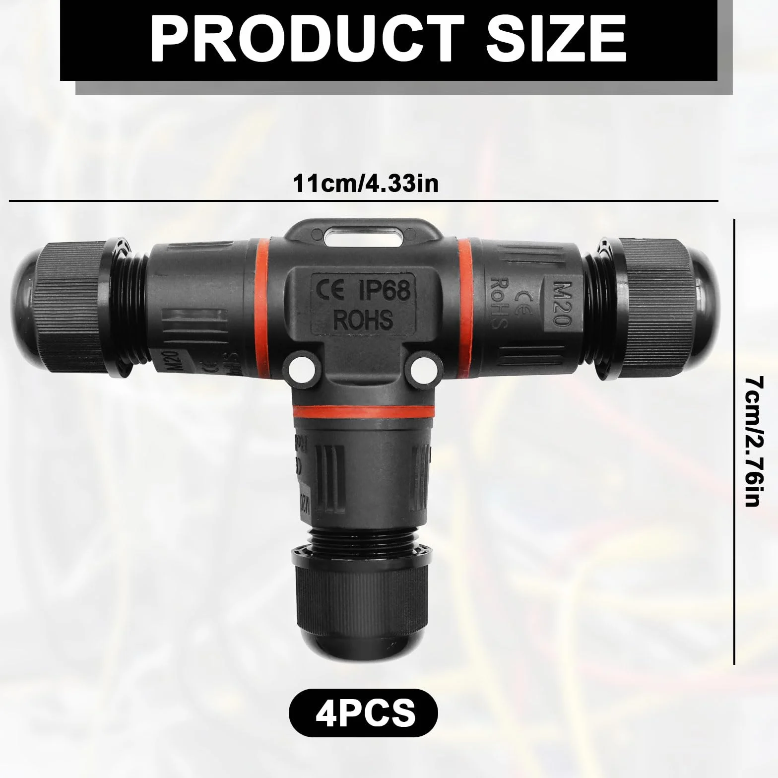 Zestaw 4 puszek przyłączeniowych IP68 3-pinowe wodoodporne złącze kablowe średnica 3-12 mm do kabli podziemnych