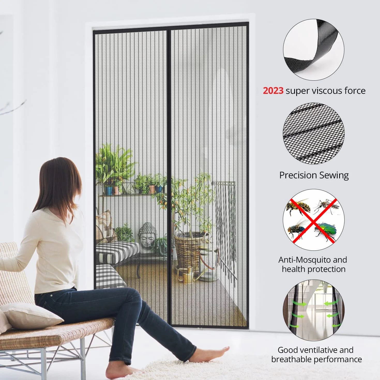 MYCARBON Moskitiera magnetyczna rozsuwana 75 x 210 cm czarna